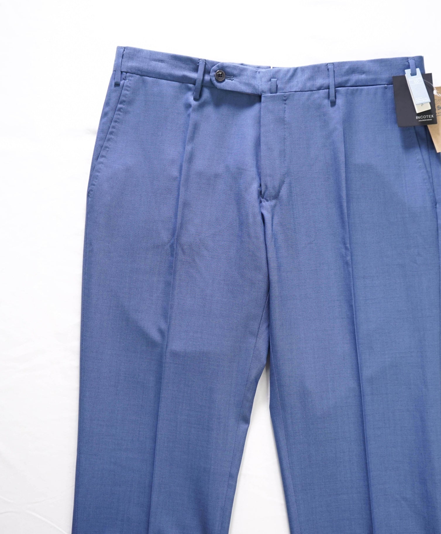 $455 INCOTEX - Solid Blue Wool "TRENTA" Pants - 34W