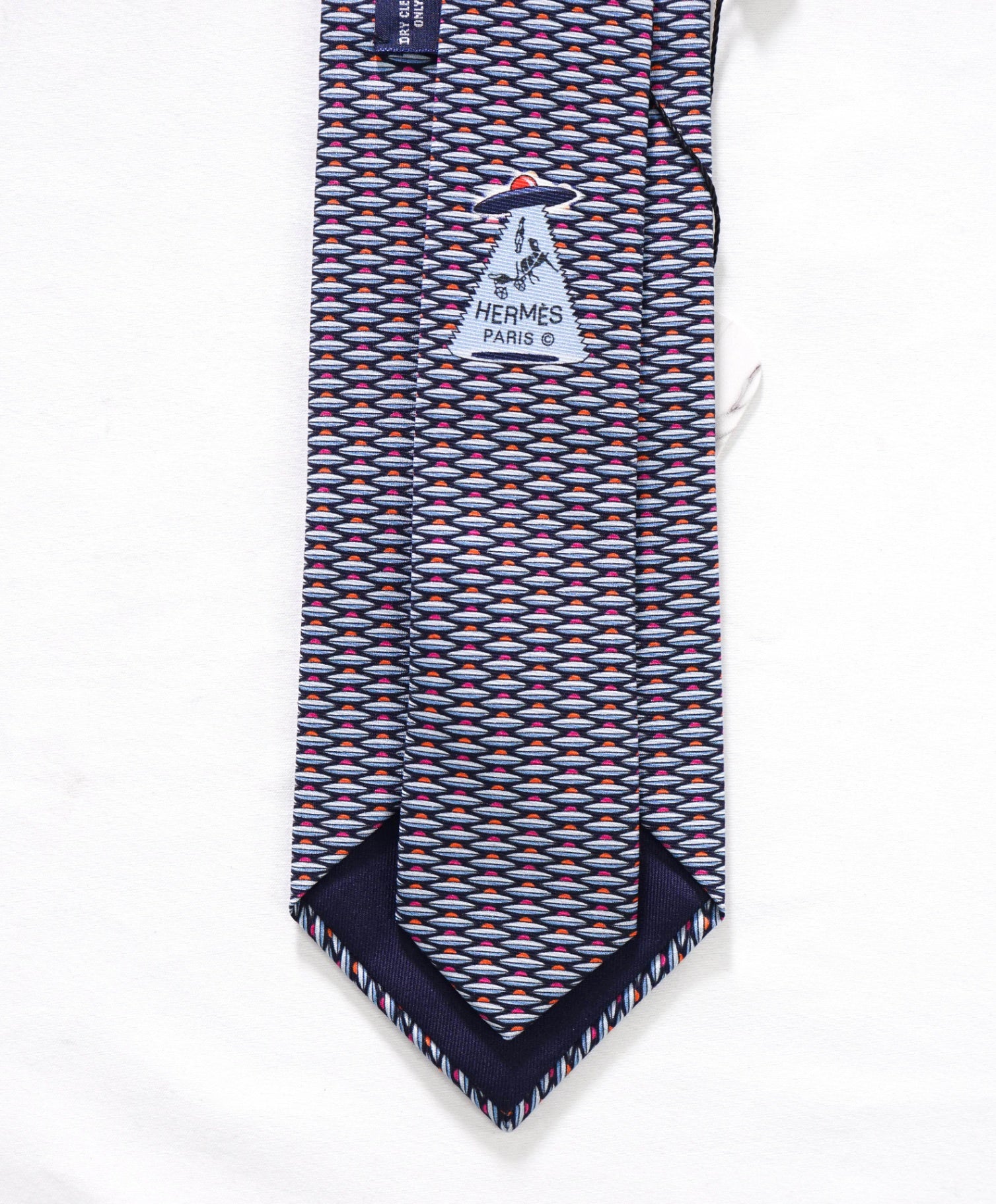 $300 HERMES - Navy UFO Print Silk - 3.25" Tie