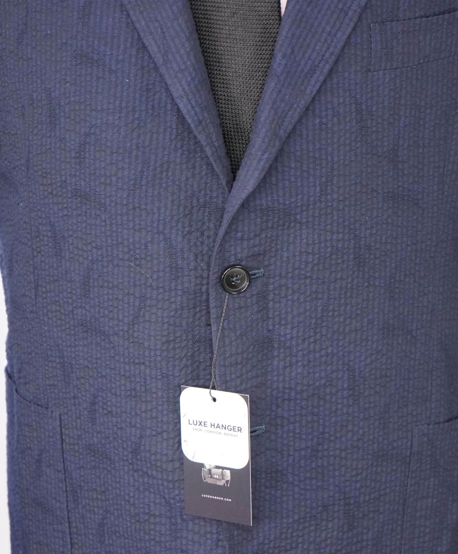 $3,000 ISAIA - Navy Blue Floral Seersucker Sport Jacket - 50R US