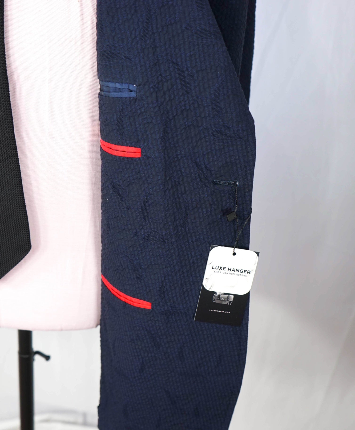 $3,000 ISAIA - Navy Blue Floral Seersucker Sport Jacket - 50R US