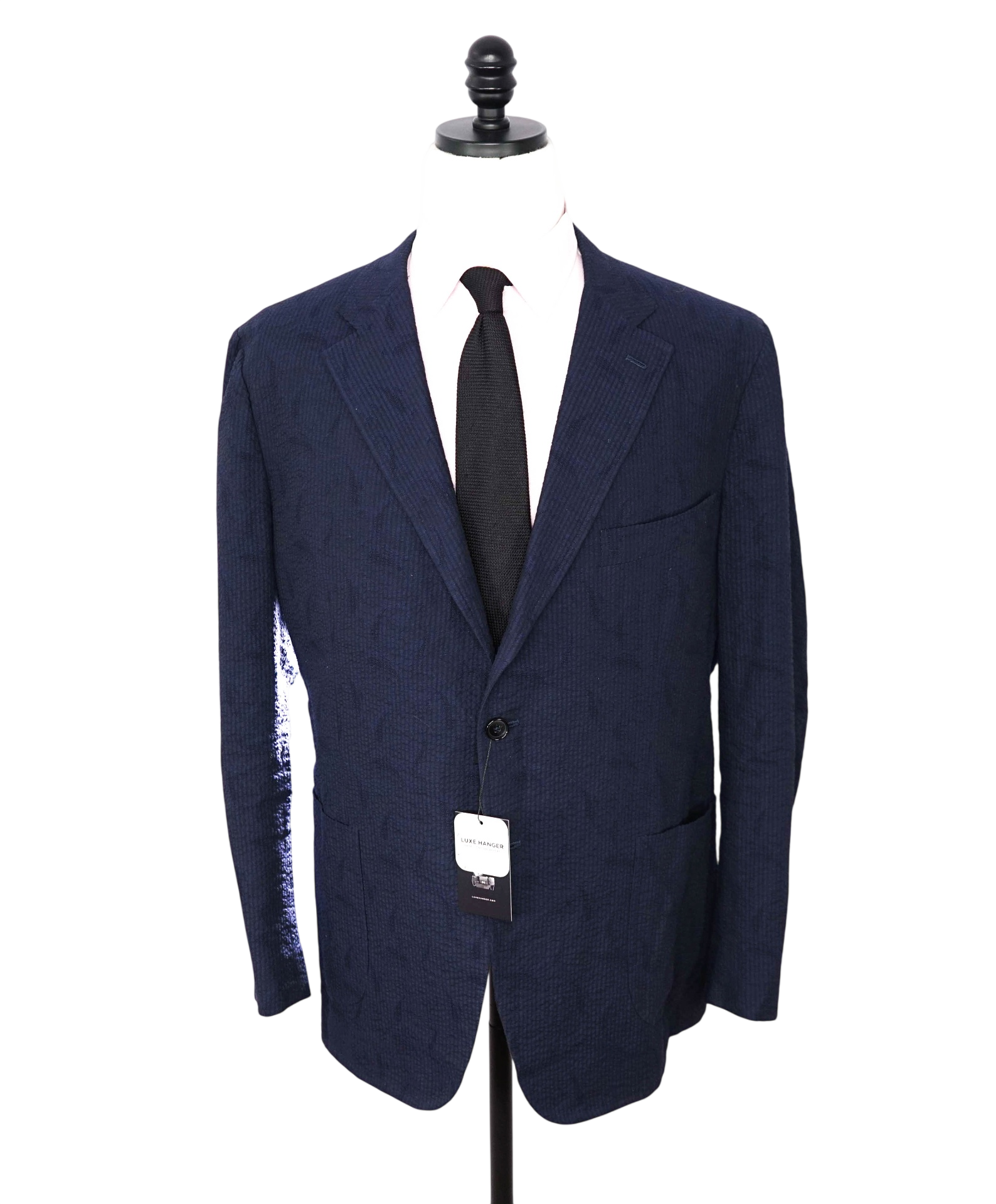 $3,000 ISAIA - Navy Blue Floral Seersucker Sport Jacket - 50R US