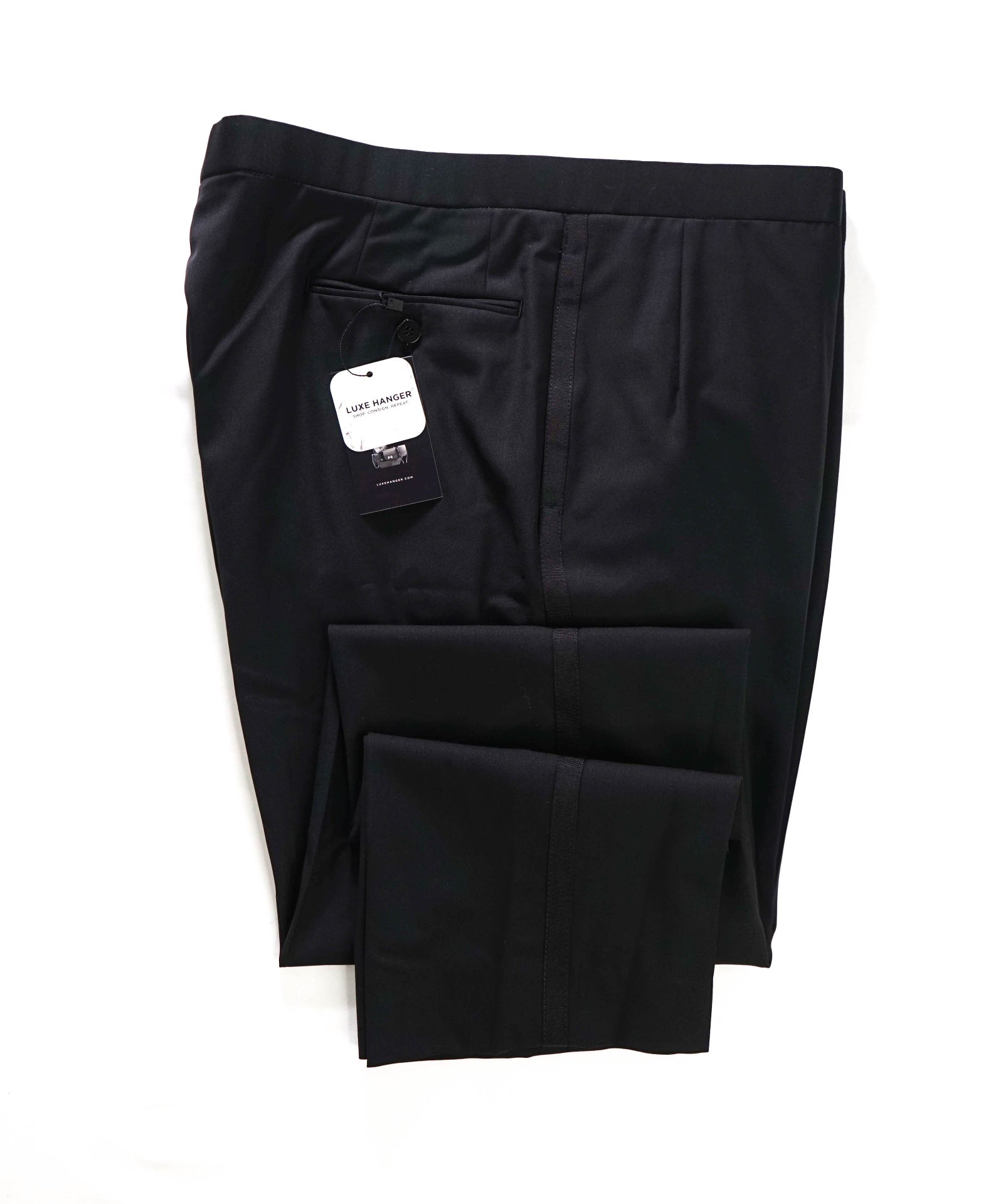 $1,295 BRIONI - Black Wool Tuxedo Pants - 38W
