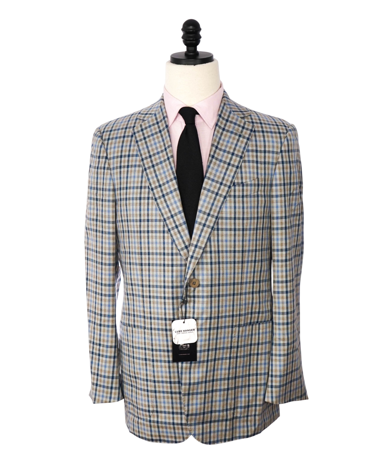 $3,590 ZEGNA - Blue/Beige Plaid Wool Blazer - 40R
