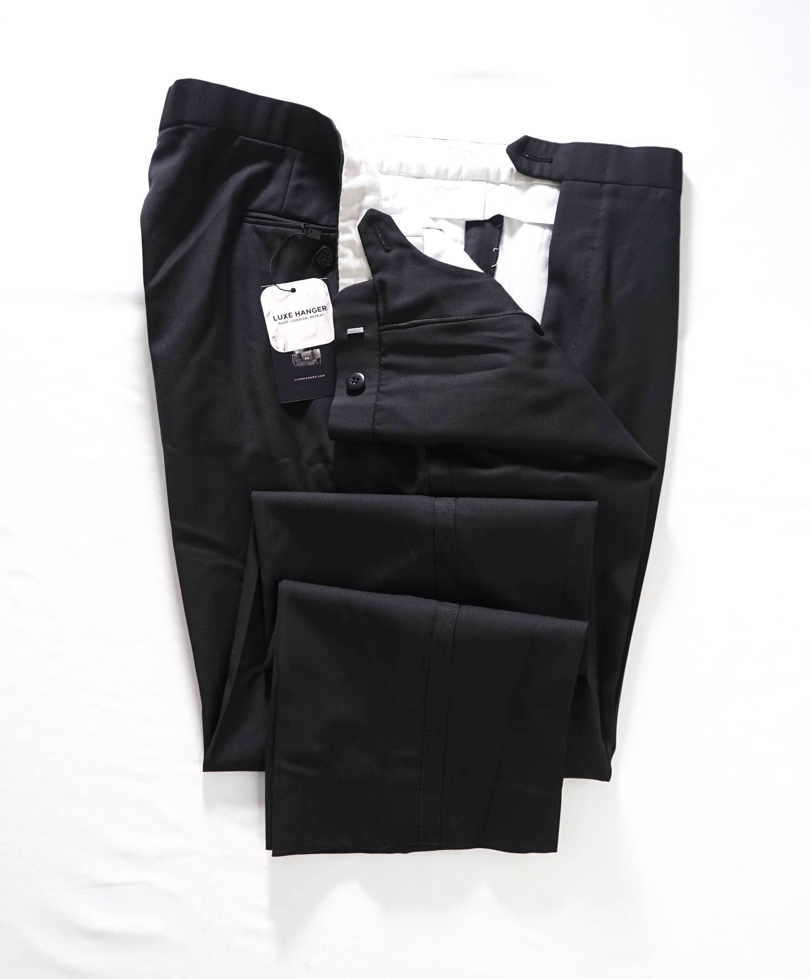 $1,295 BRIONI - Black Wool Tuxedo Pants - 38W
