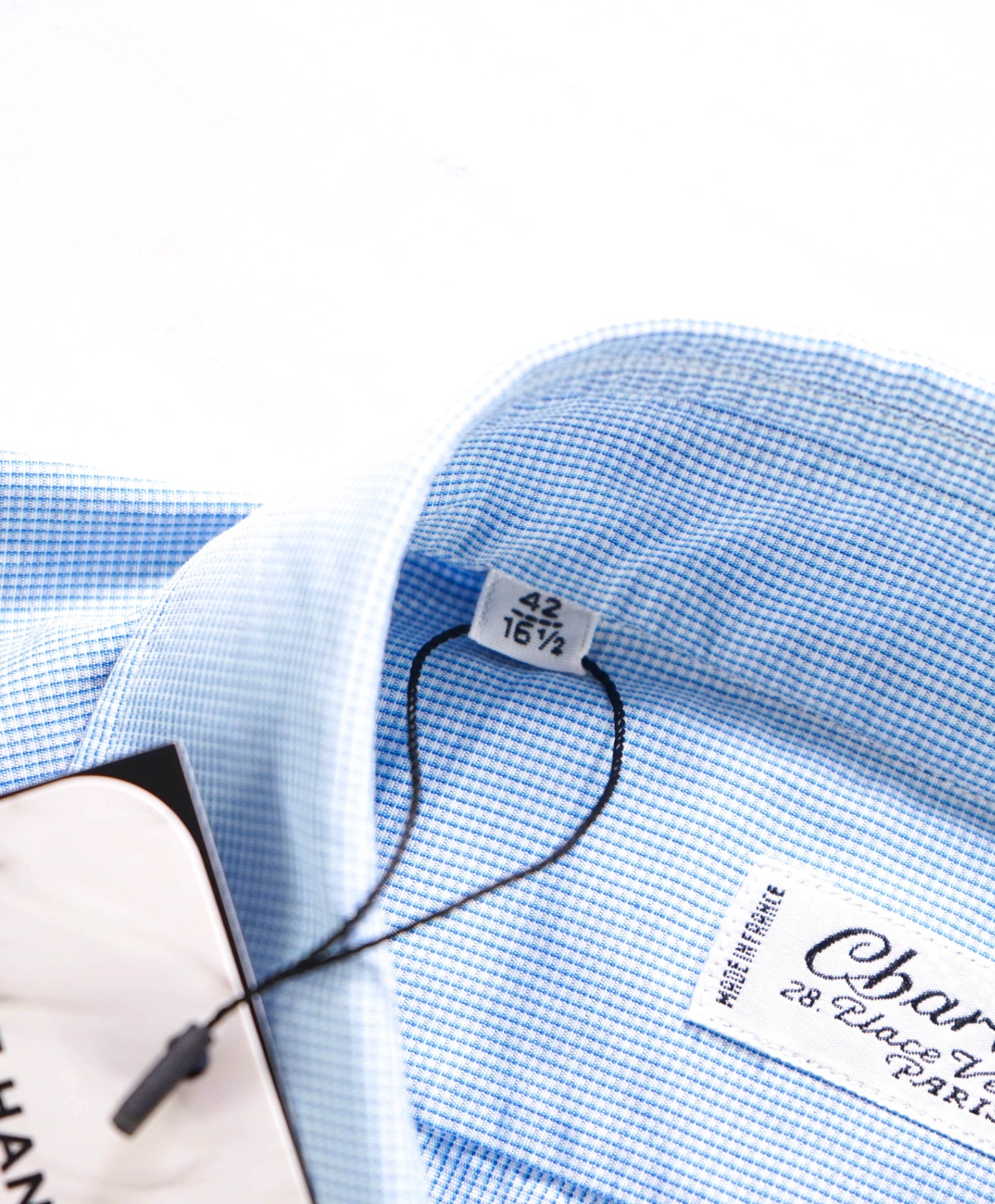 $765 CHARVET - Light Blue Micro Check Cotton Shirt - 16.5