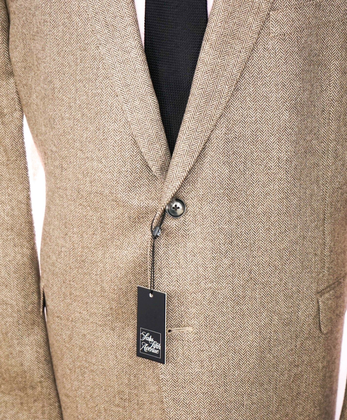 $1,295 SAKS 5TH AVE - Brown Herringbone Cashmere Blazer - 50R