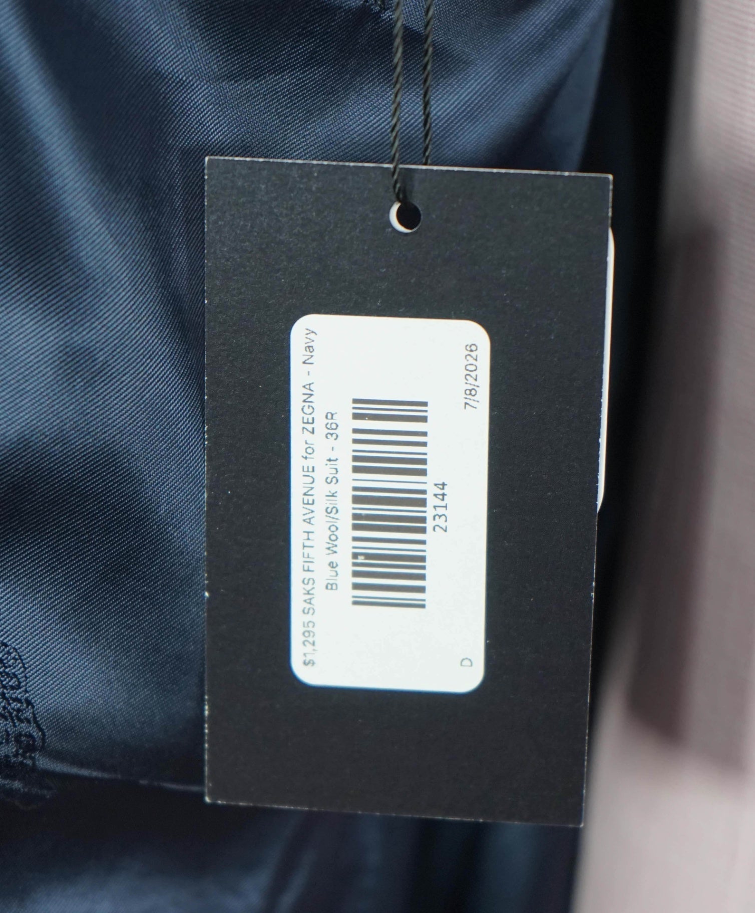 $1,295 ZEGNA For SFA - Navy Blue Wool/Silk Suit - 46R