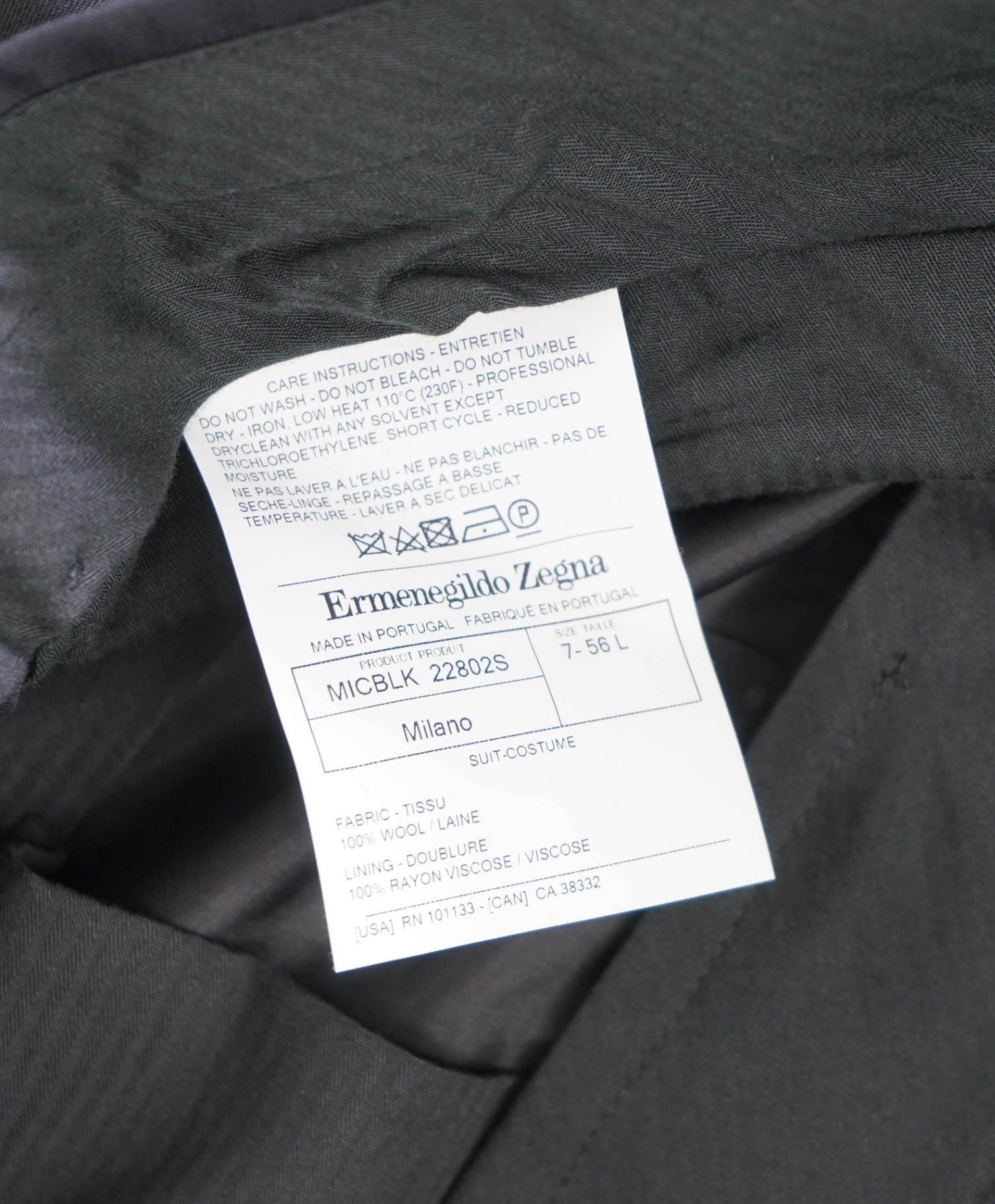 $870 ZEGNA - Black Wool Tuxedo Pants - 39W
