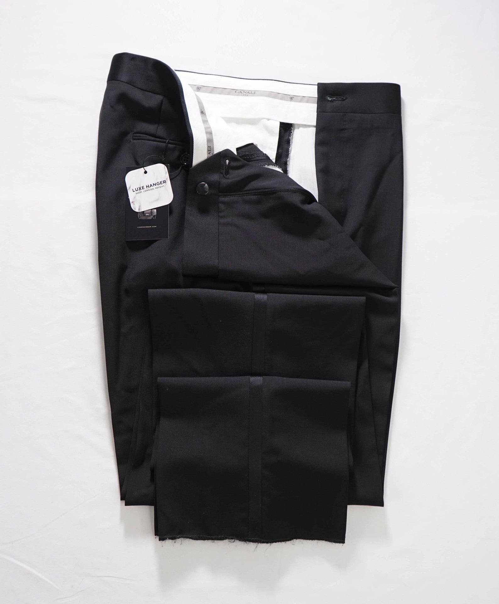 $475 CANALI - Black Wool/Mohair Tuxedo Pants - 36W