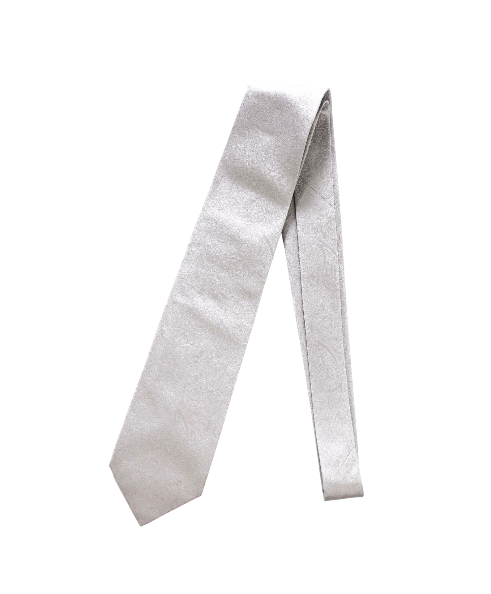 $350 STEFANO RICCI - Silver Paisley Silk - 3.25" Tie