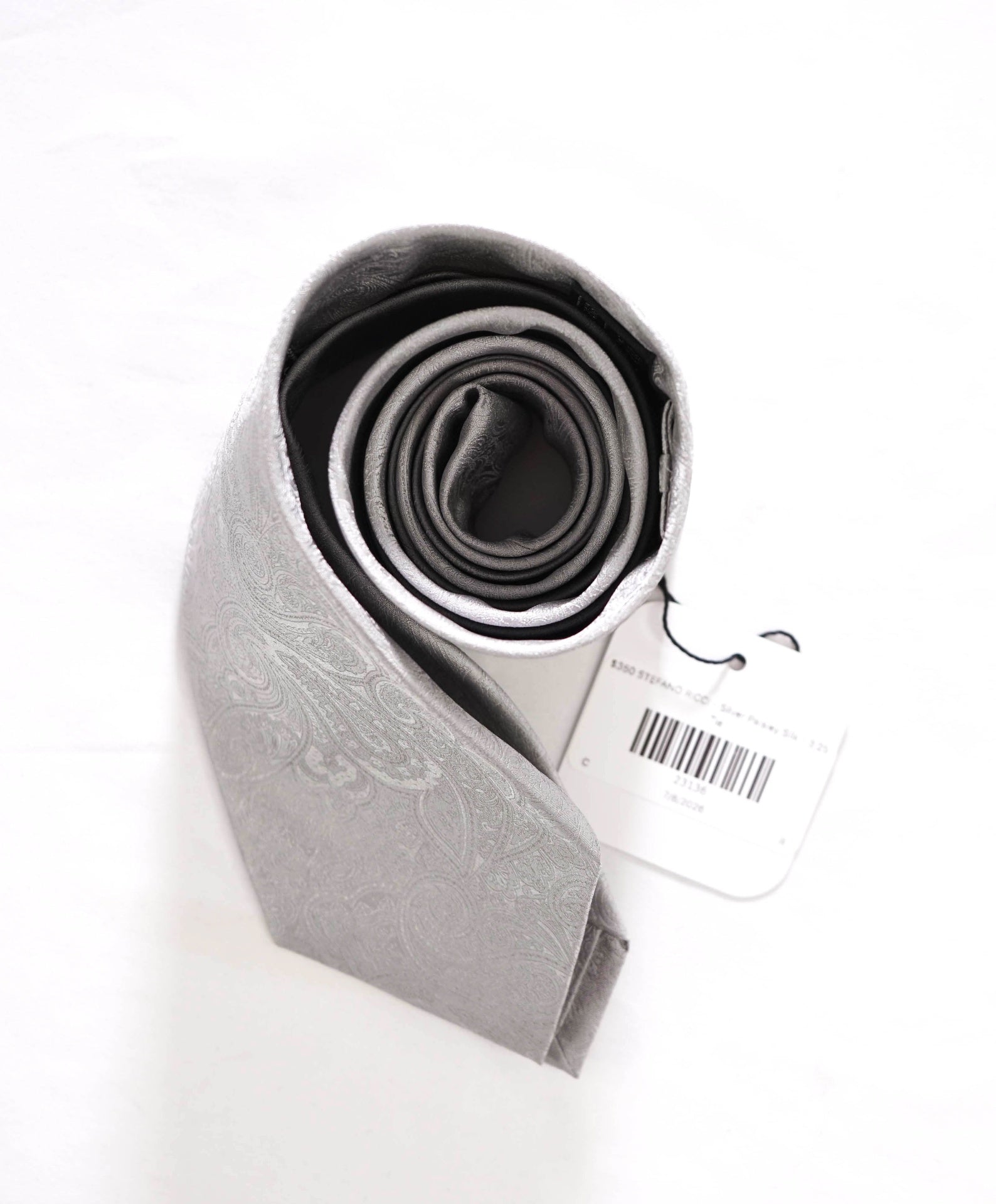 $350 STEFANO RICCI - Silver Paisley Silk - 3.25" Tie