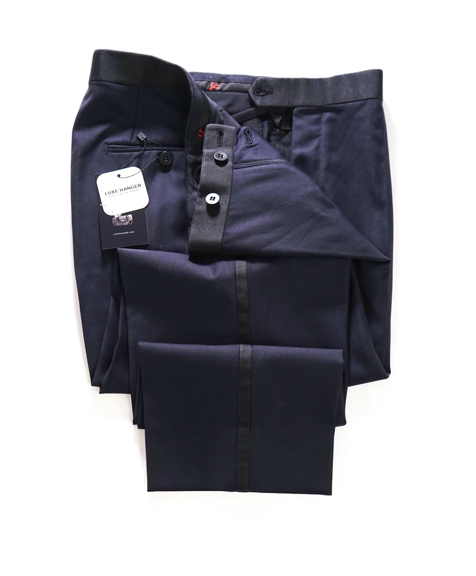 $995 ISAIA - Navy Blue Wool Tuxedo Pants - 36W