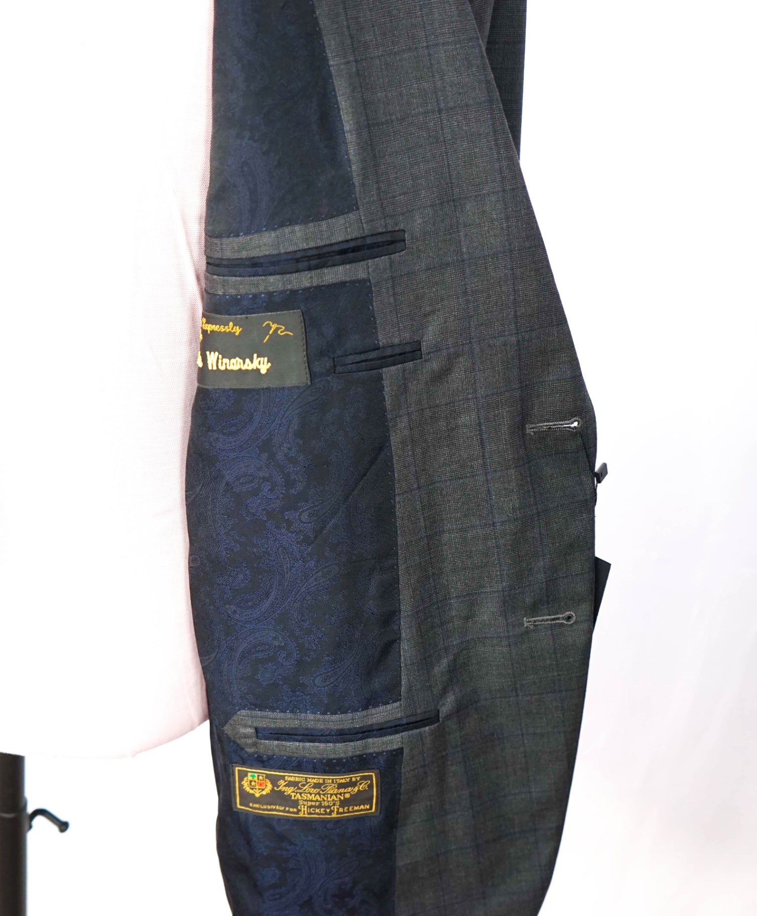 $1,695 LORO PIANA For HICKEY FREEMAN-Gray Plaid Wool Suit- 46R