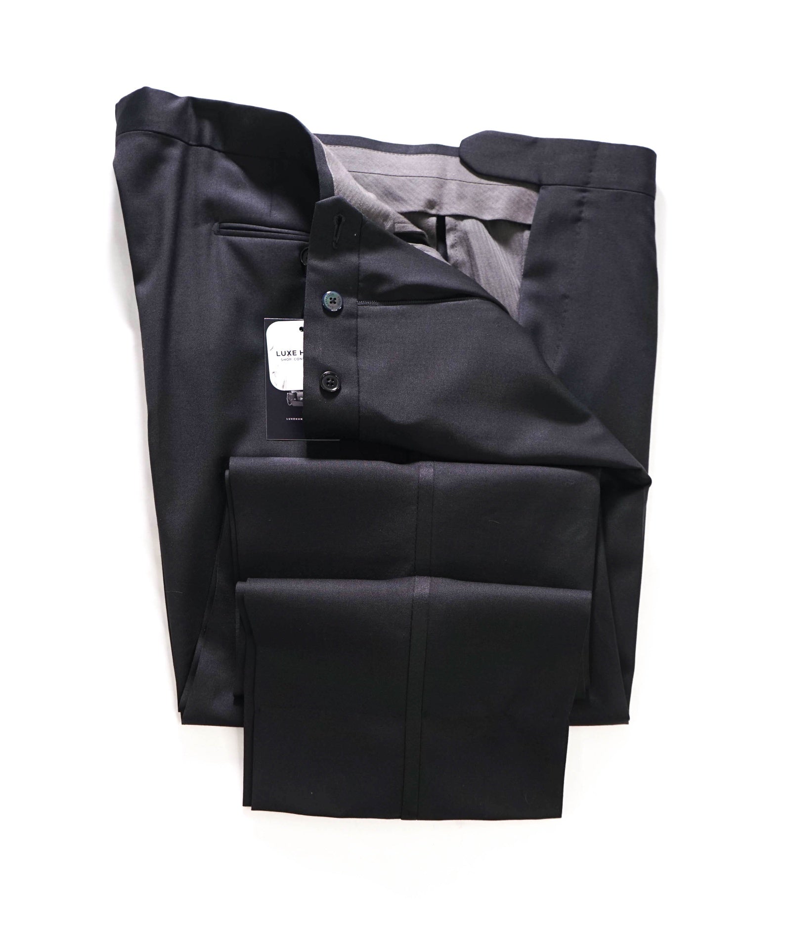 $870 ZEGNA - Black Wool Tuxedo Pants - 39W