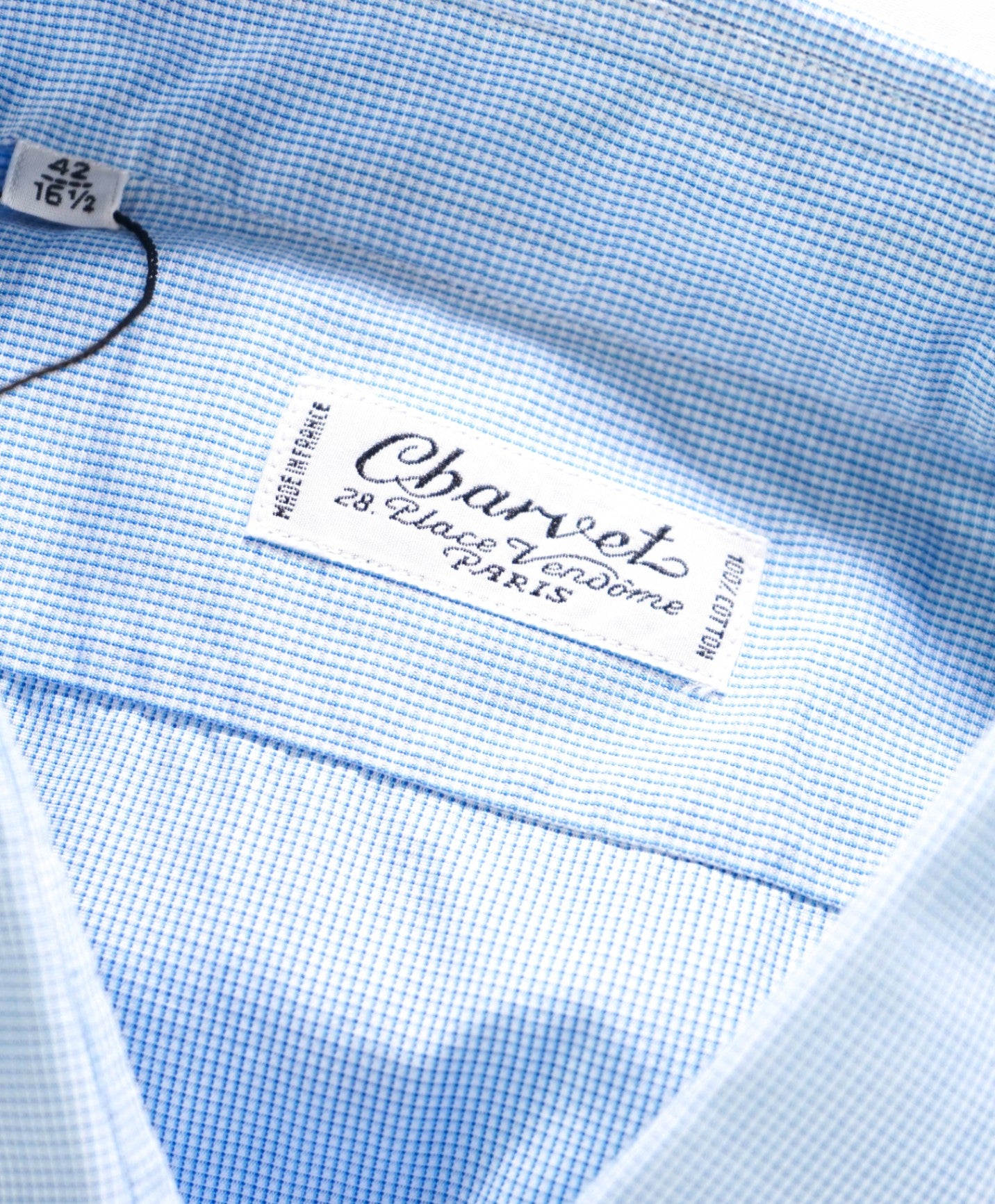$765 CHARVET - Light Blue Micro Check Cotton Shirt - 16.5