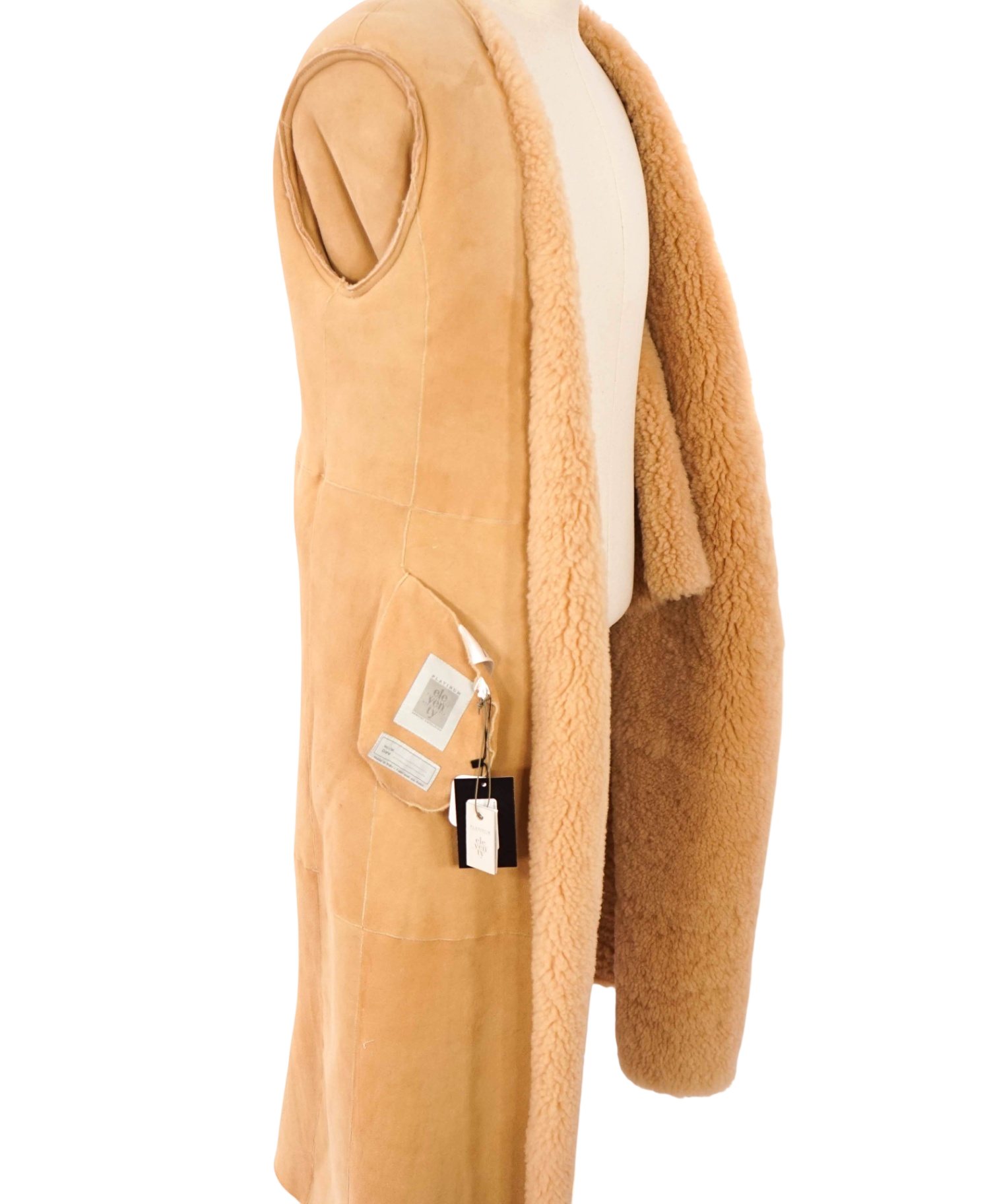 $6,695 ELEVENTY - Shearling Fur/Suede Long Coat - US 2 EU 40