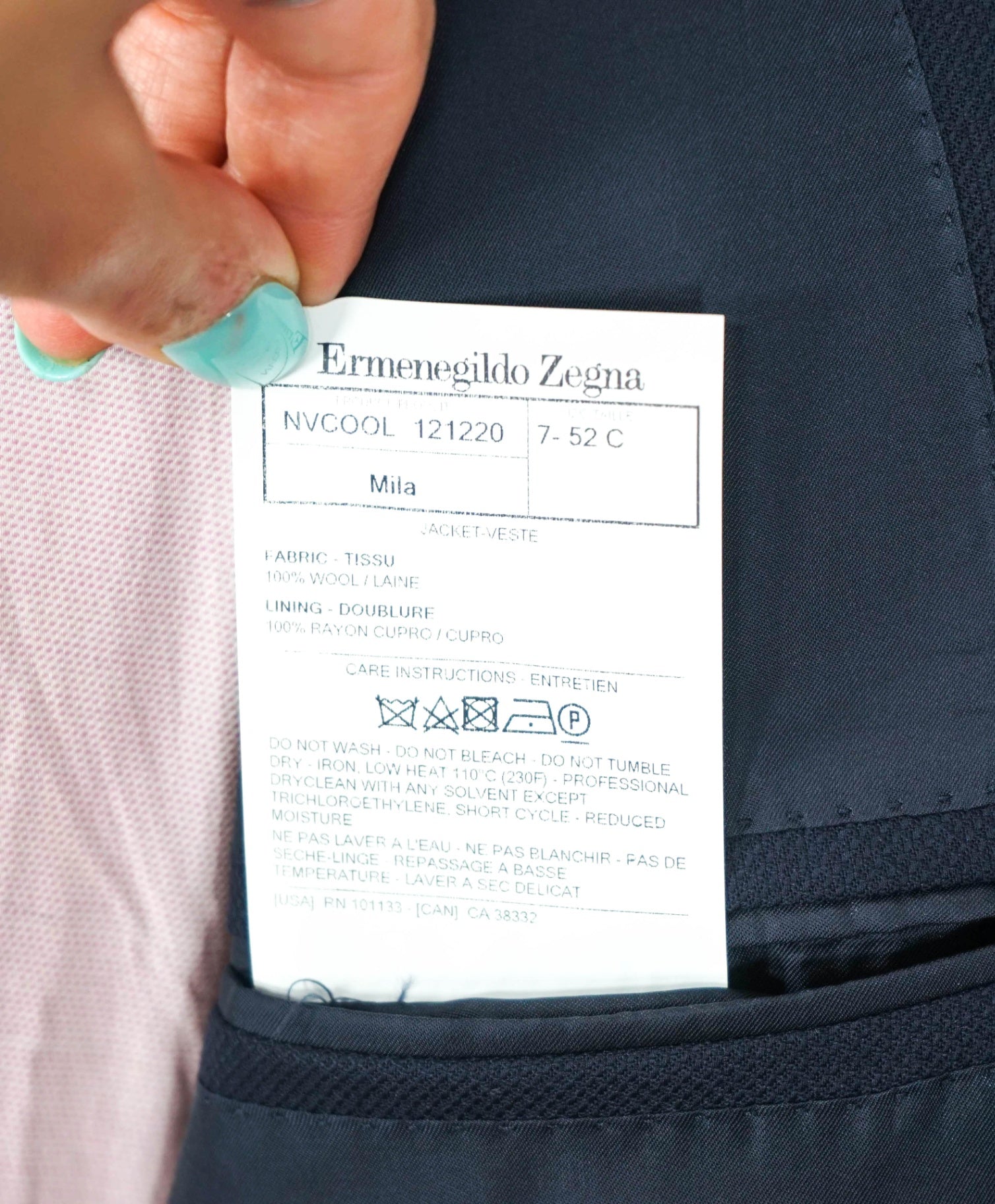 ZEGNA - Navy Blue Textured "COOL EFFECT" Wool Blazer - 42S