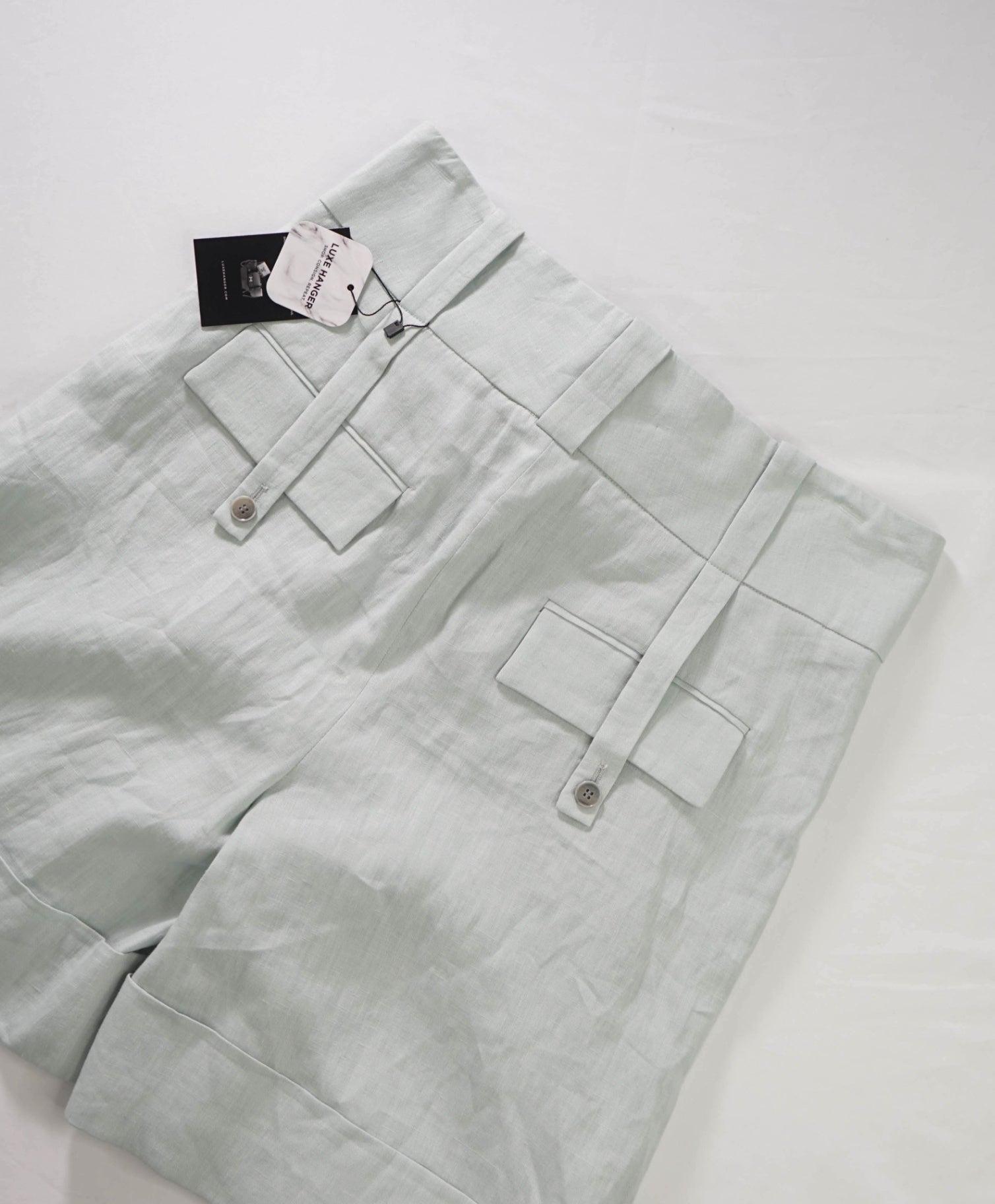 $395 ELEVENTY - Light Blue Linen High Waisted Shorts - 8 US