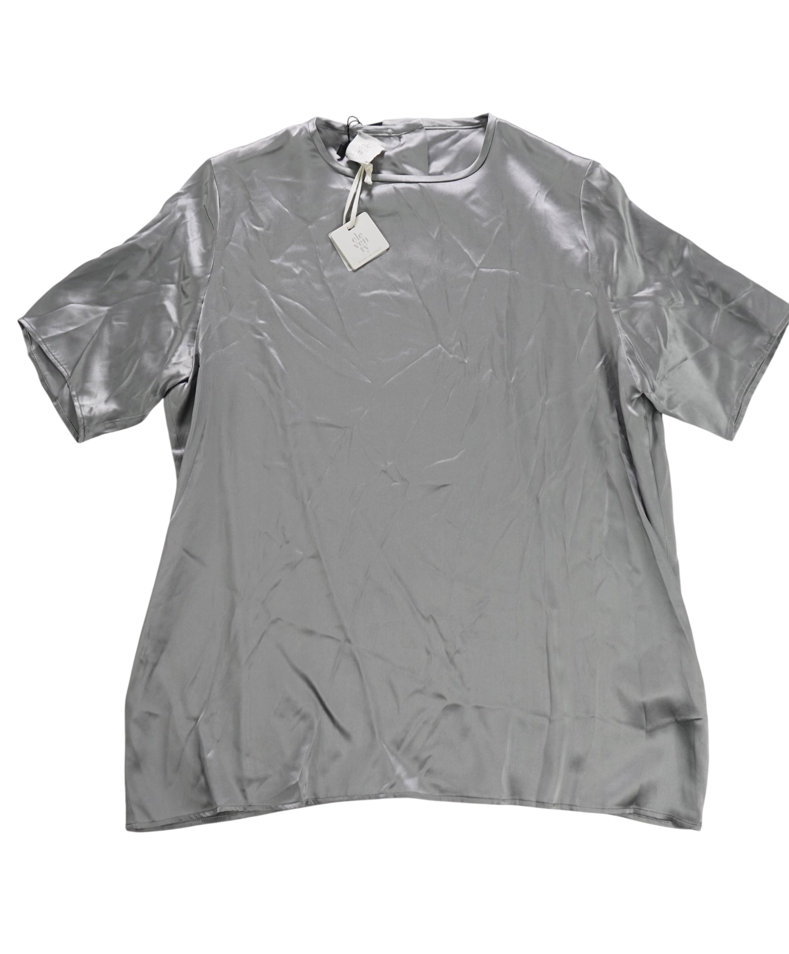 $795 ELEVENTY - Silver Silk Shirt - 2 US