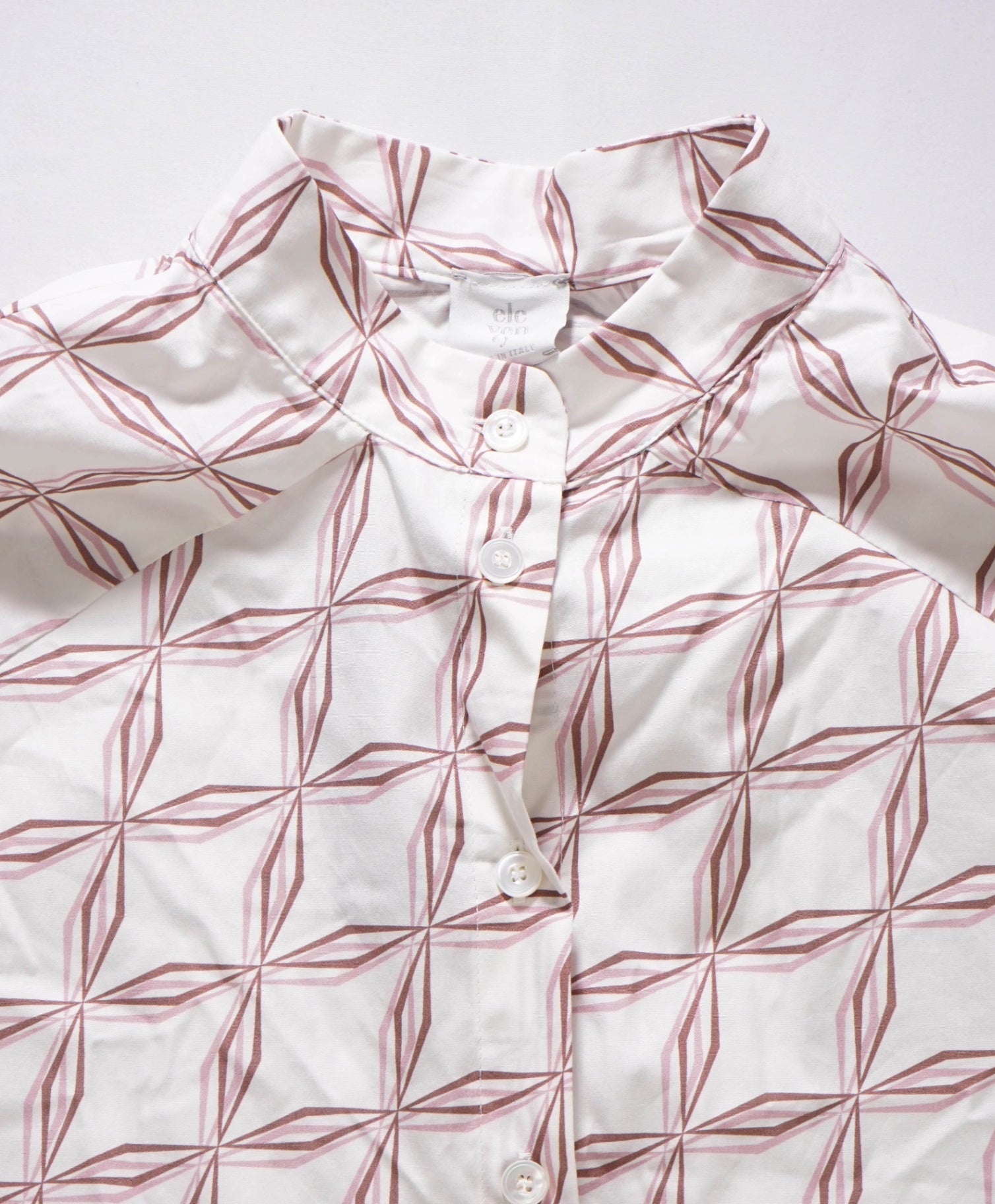 $495 ELEVENTY - White/Pink/Brown Geometric Cotton Shirt - 2 US
