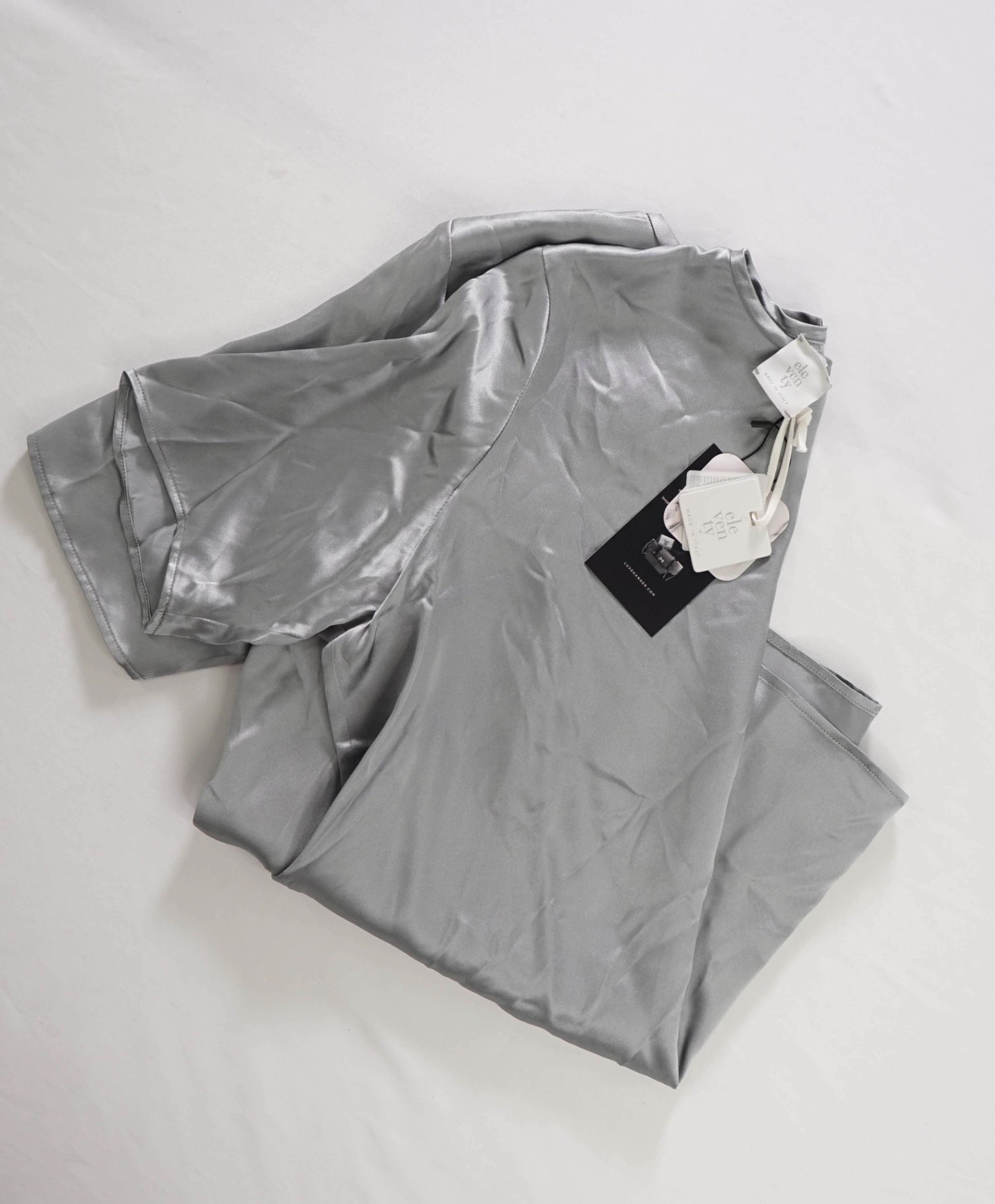 $795 ELEVENTY - Silver Silk Shirt - 2 US