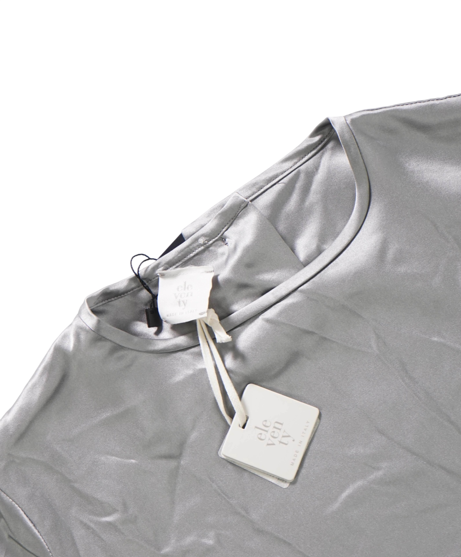 $795 ELEVENTY - Silver Silk Shirt - 2 US