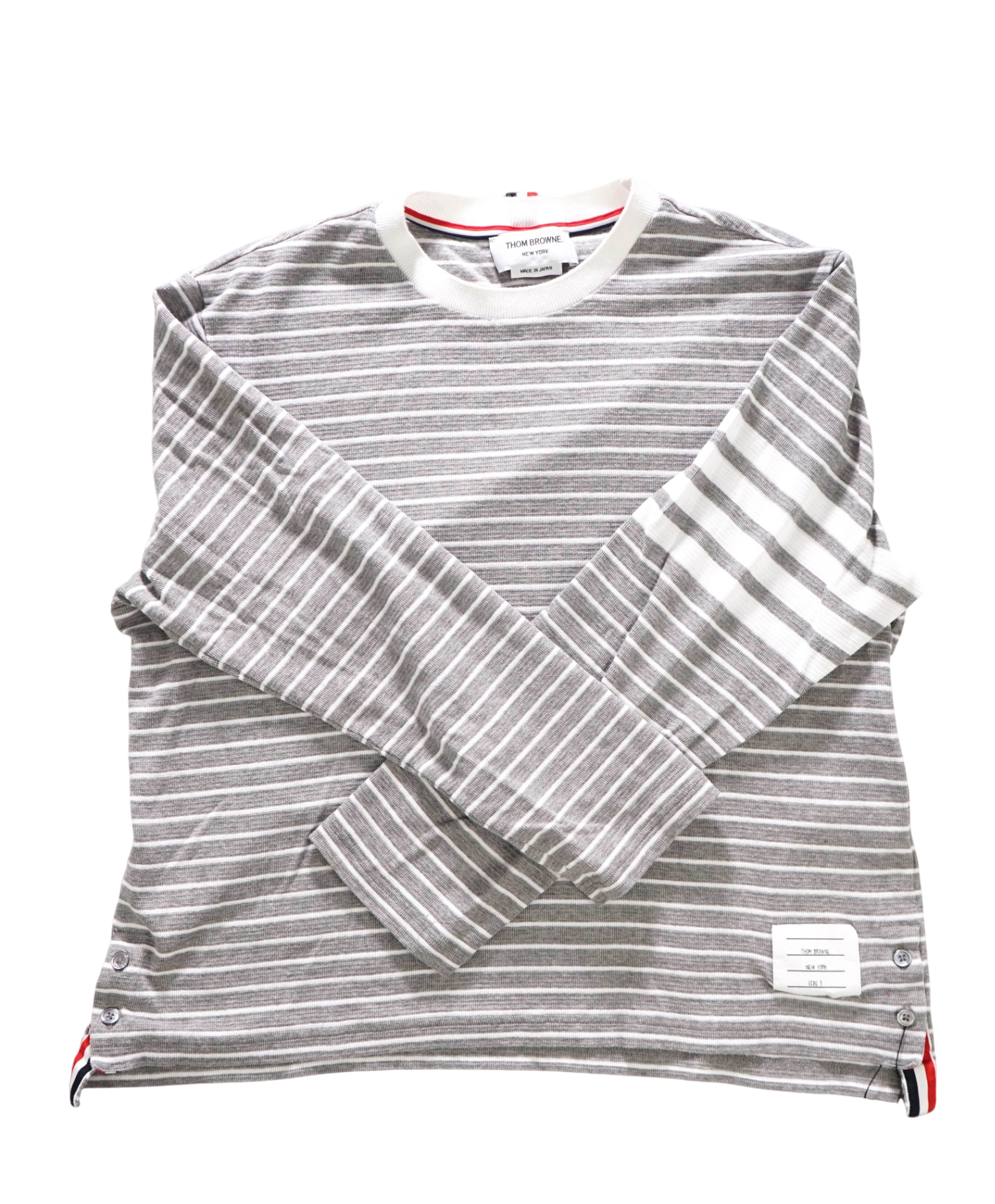 THOM BROWNE - Gray Stripe Cotton Long Sleeve Shirt - 5