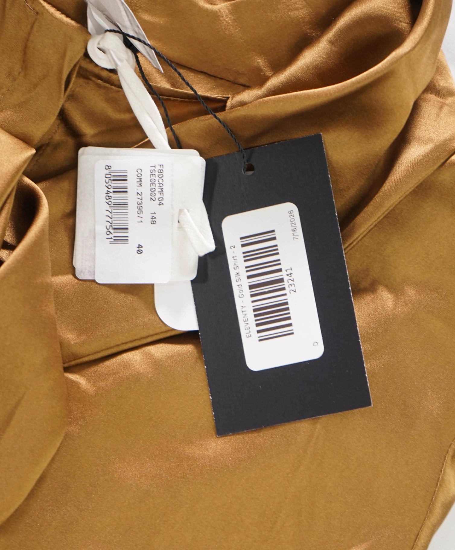 $790 ELEVENTY - Gold Silk Shirt - 2 US