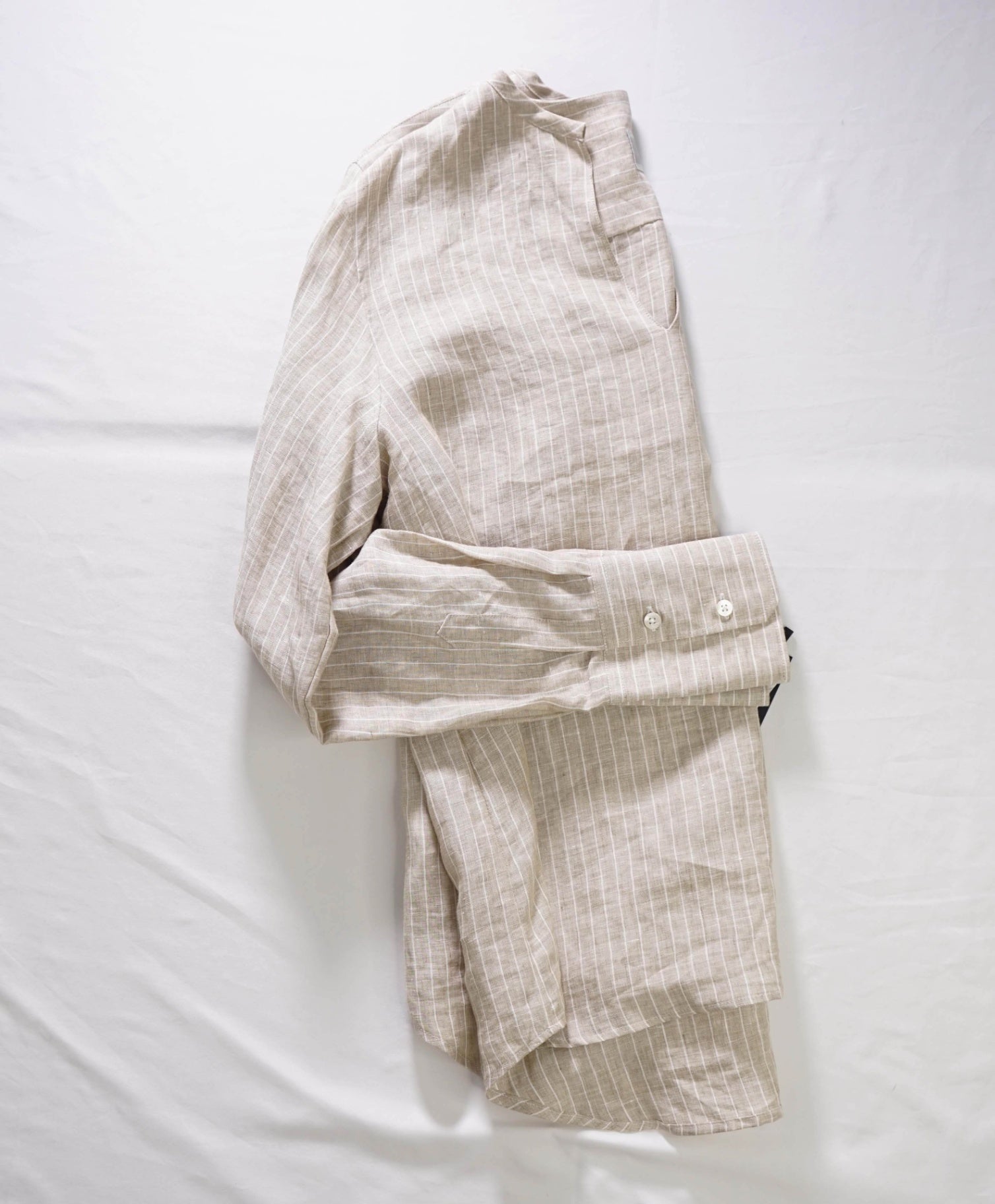 $395 ELEVENTY - Sand Stripe Linen Shirt - 8US