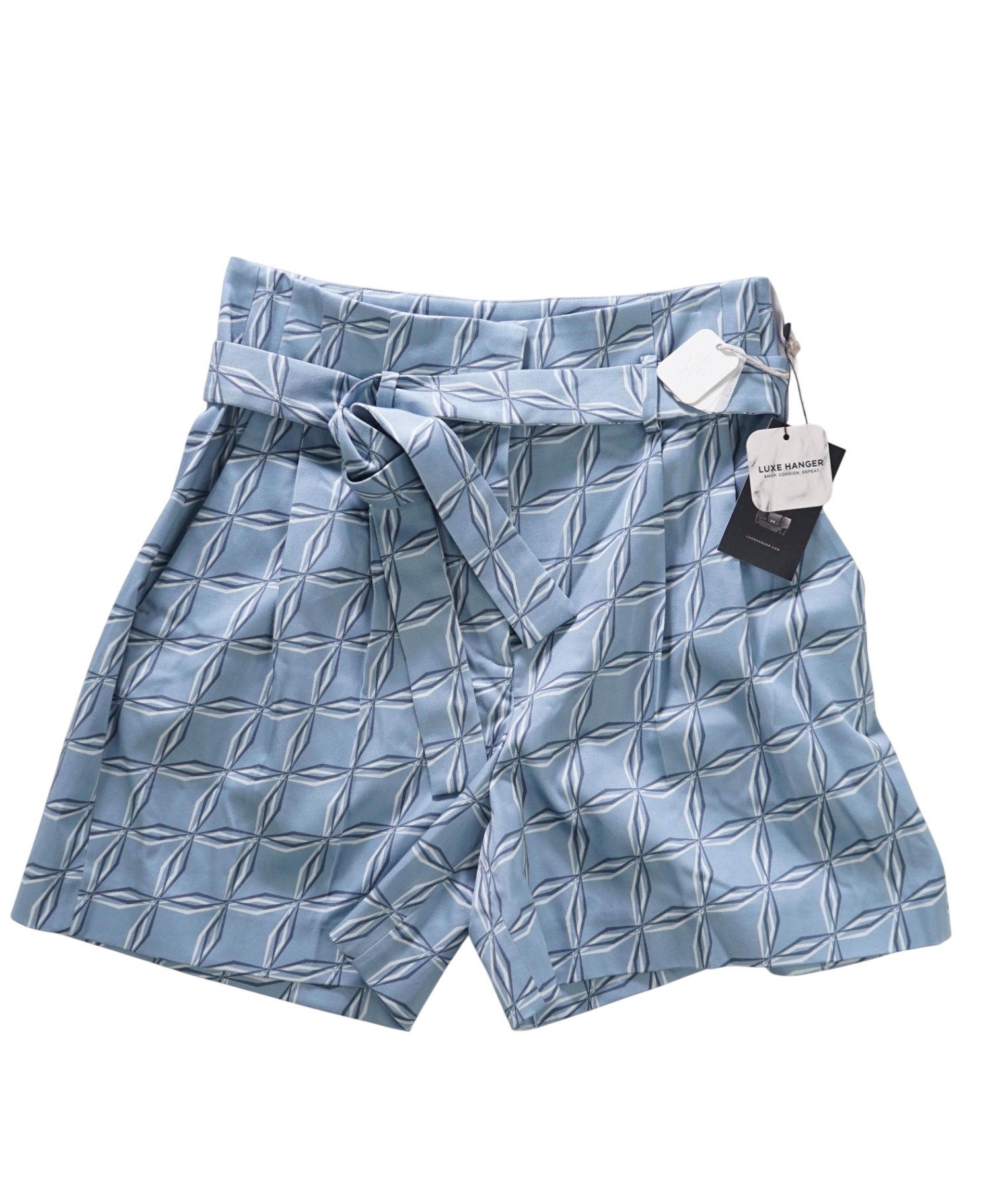 $595 ELEVENTY - Blue Geometric High Waisted Shorts - 2 US