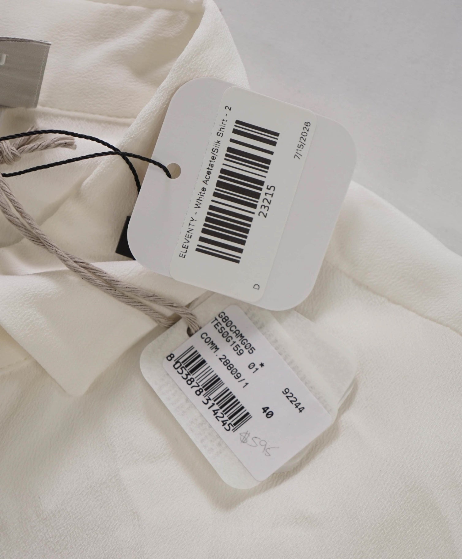 $495 ELEVENTY - White Acetate/Silk Shirt - 2 US