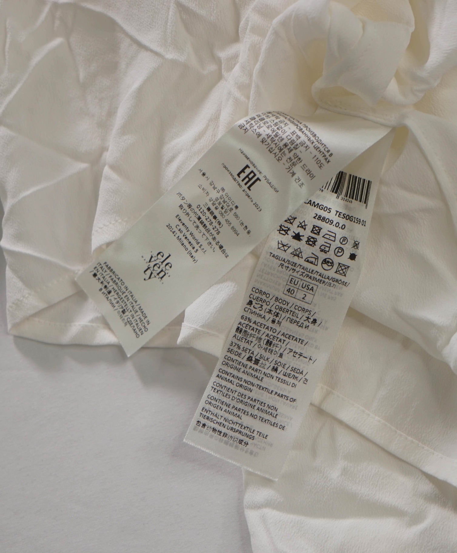 $495 ELEVENTY - White Acetate/Silk Shirt - 2 US