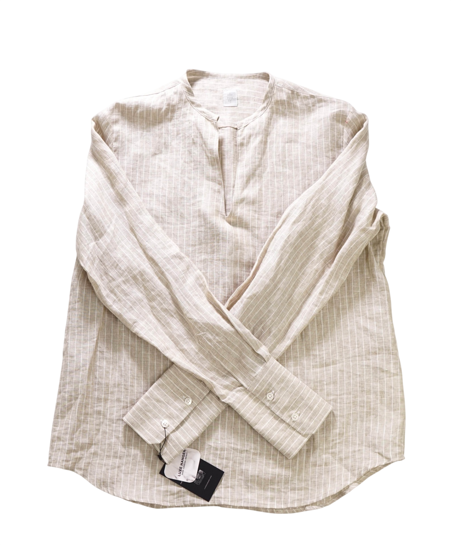 $395 ELEVENTY - Sand Stripe Linen Shirt - 8US