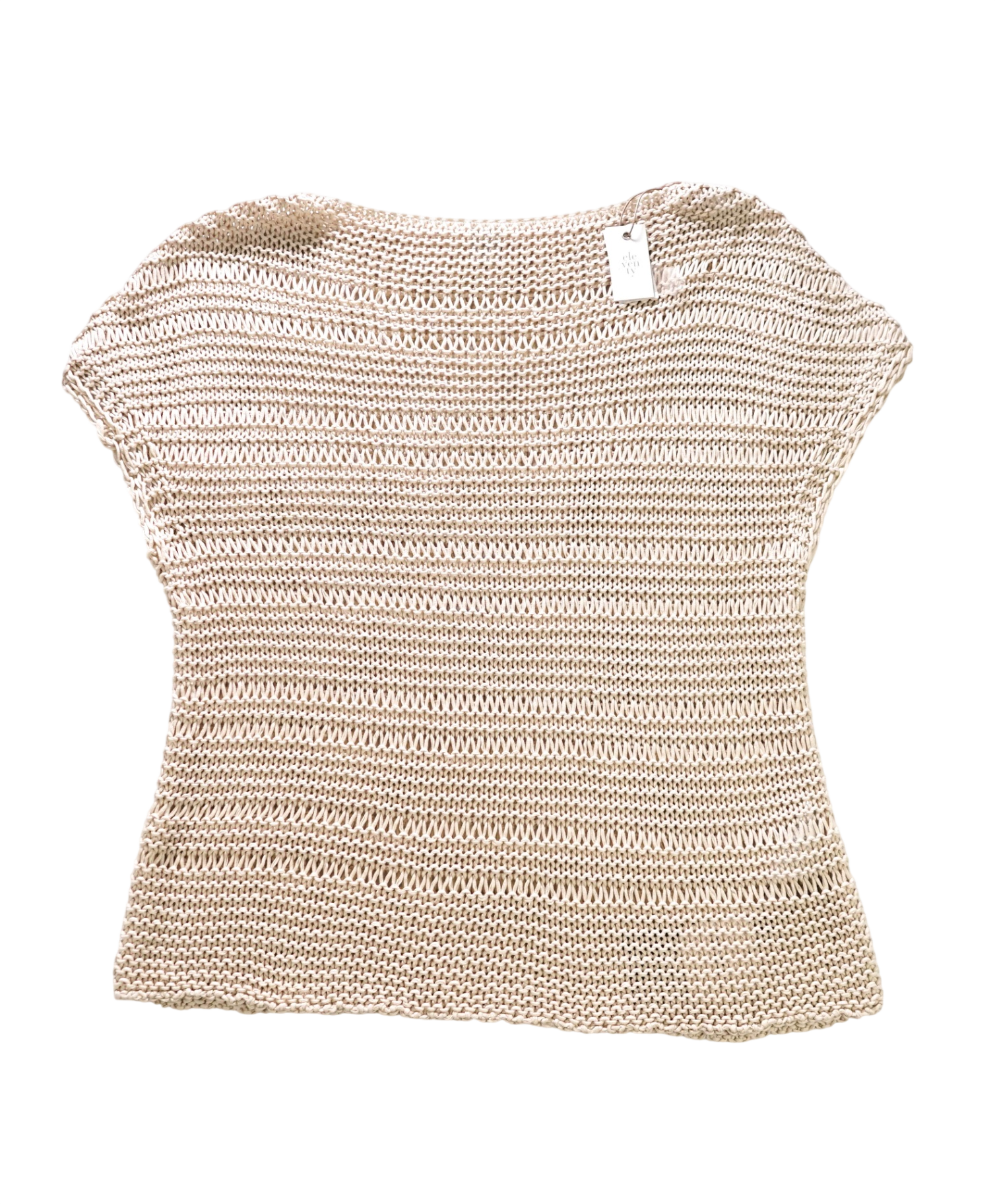 $495 ELEVENTY - Beige Netted Crochet Cotton Shirt - M