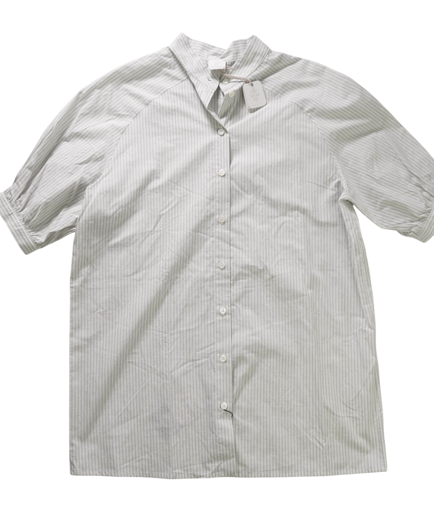 $495 ELEVENTY - Green Stripe Cotton Short Sleeve Shirt - 2 US