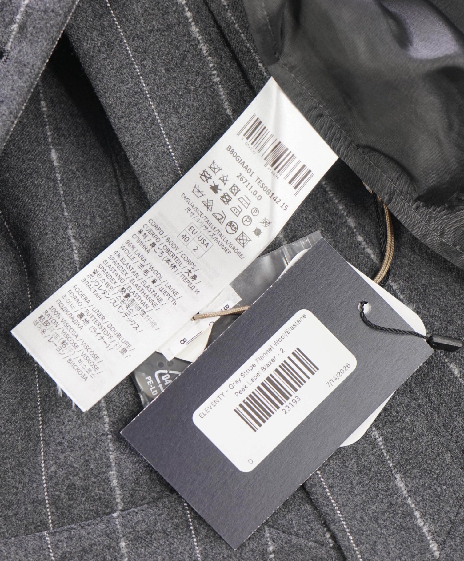 $1,895 ELEVENTY - Gray Stripe Flannel Wool Suit - 2 US