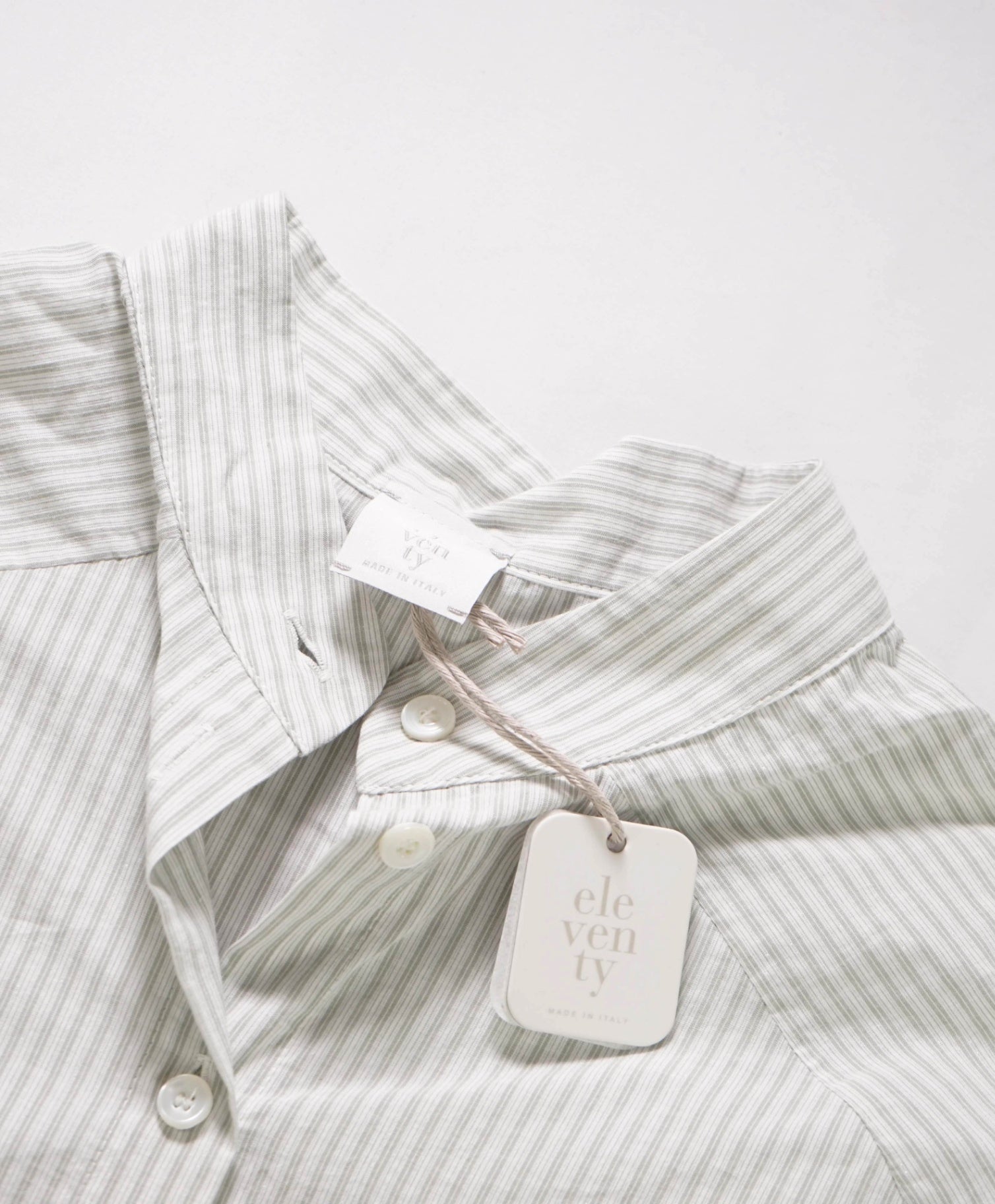 $495 ELEVENTY - Green Stripe Cotton Short Sleeve Shirt - 2 US
