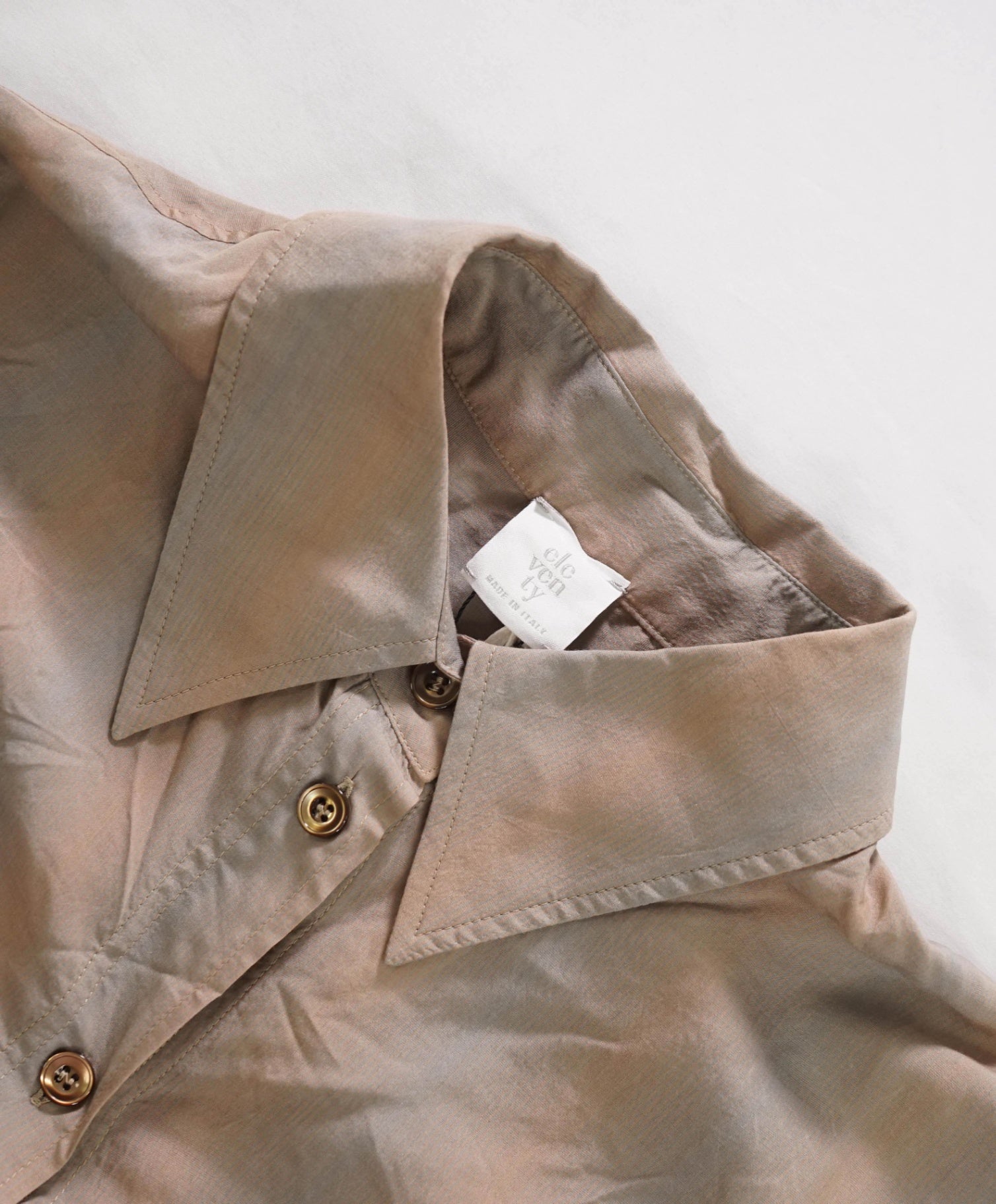$595 ELEVENTY - Brown/Green Spandex/Silk Shirt - 2 US