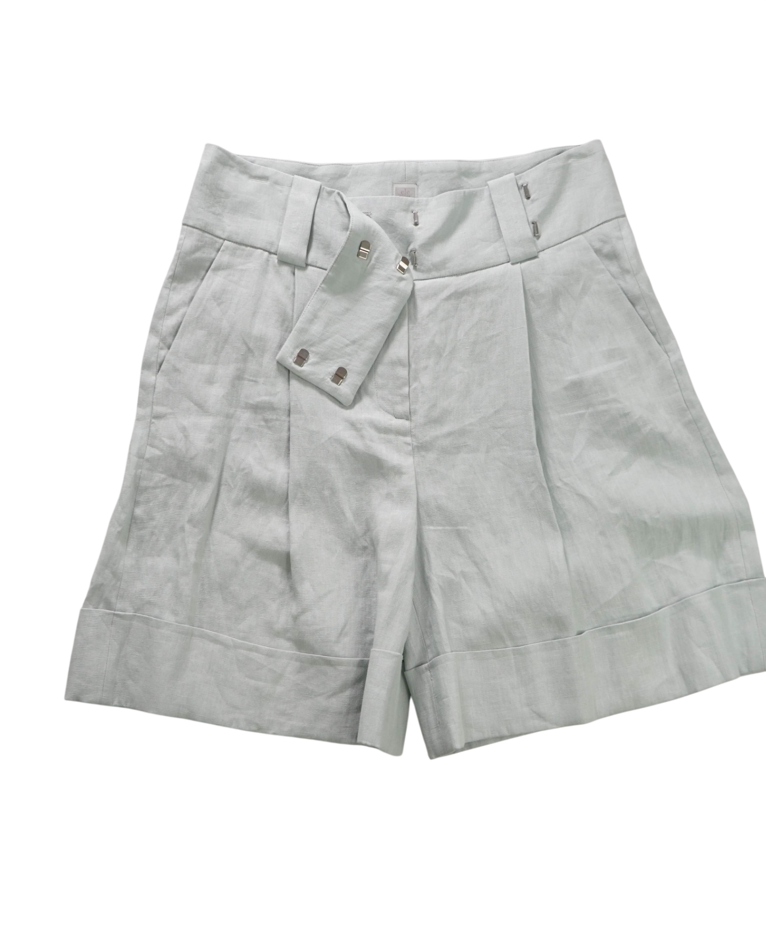 $395 ELEVENTY - Light Blue Linen High Waisted Shorts - 8 US