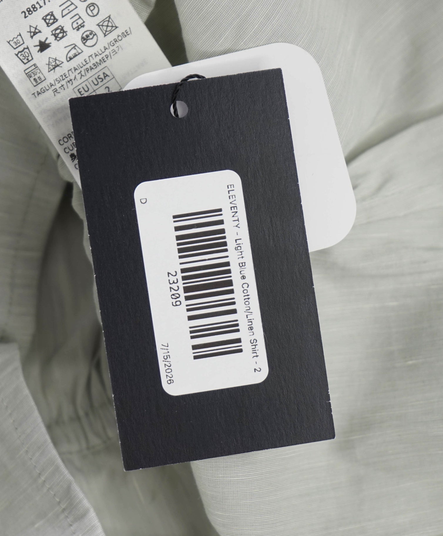 $595 ELEVENTY - Light Blue Cotton/Linen Shirt - 2 US