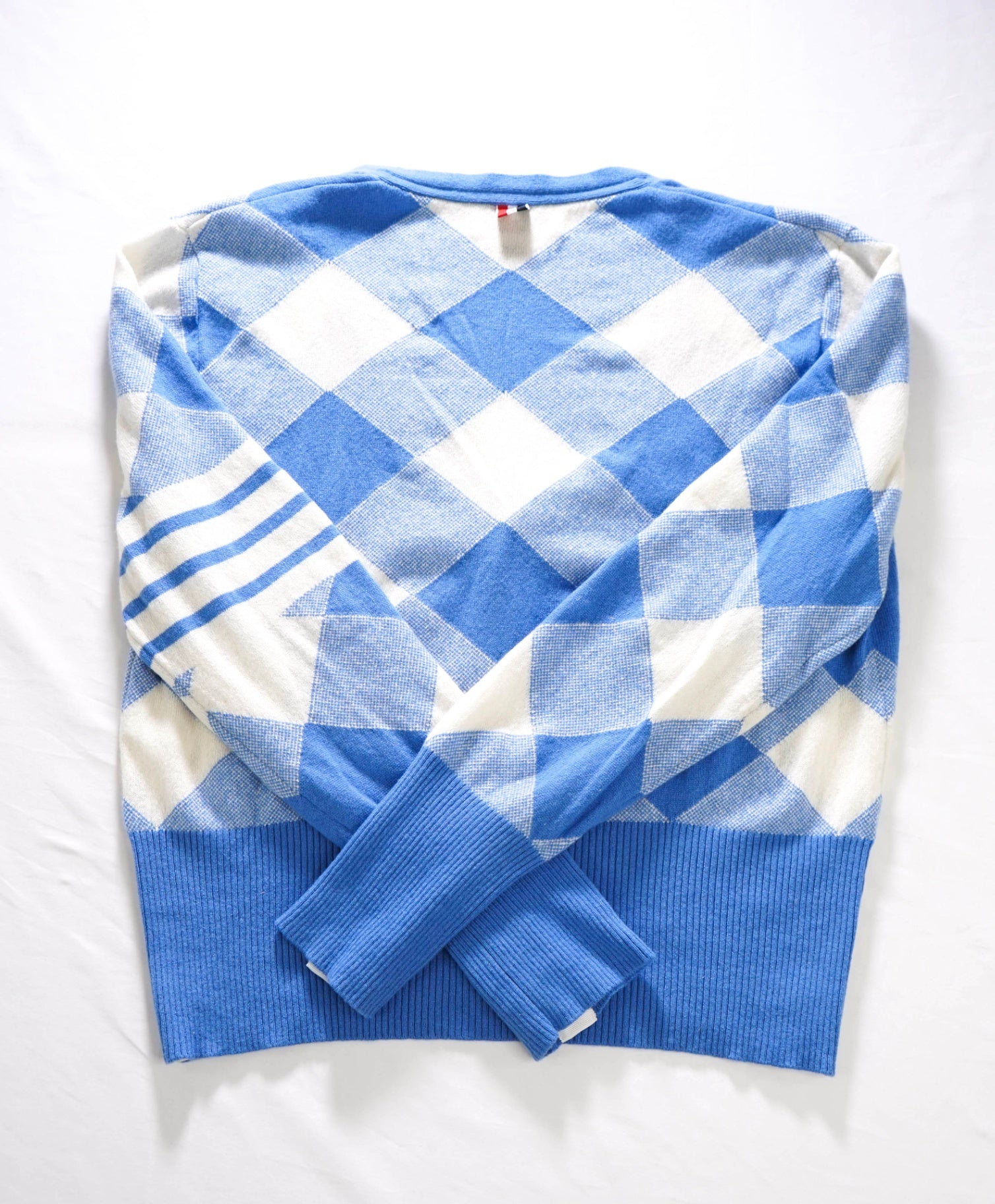 THOM BROWNE - Blue/White Argyle Cashmere Cardigan - XL