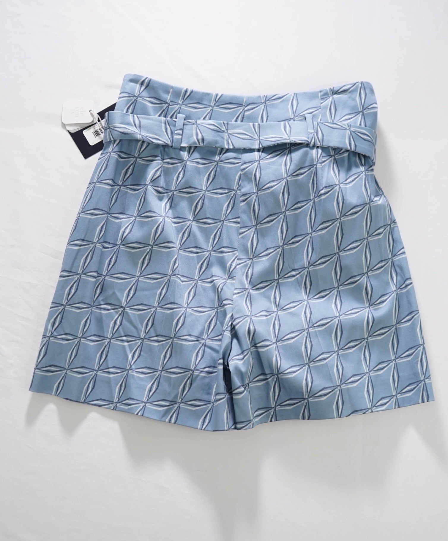 $595 ELEVENTY - Blue Geometric High Waisted Shorts - 2 US