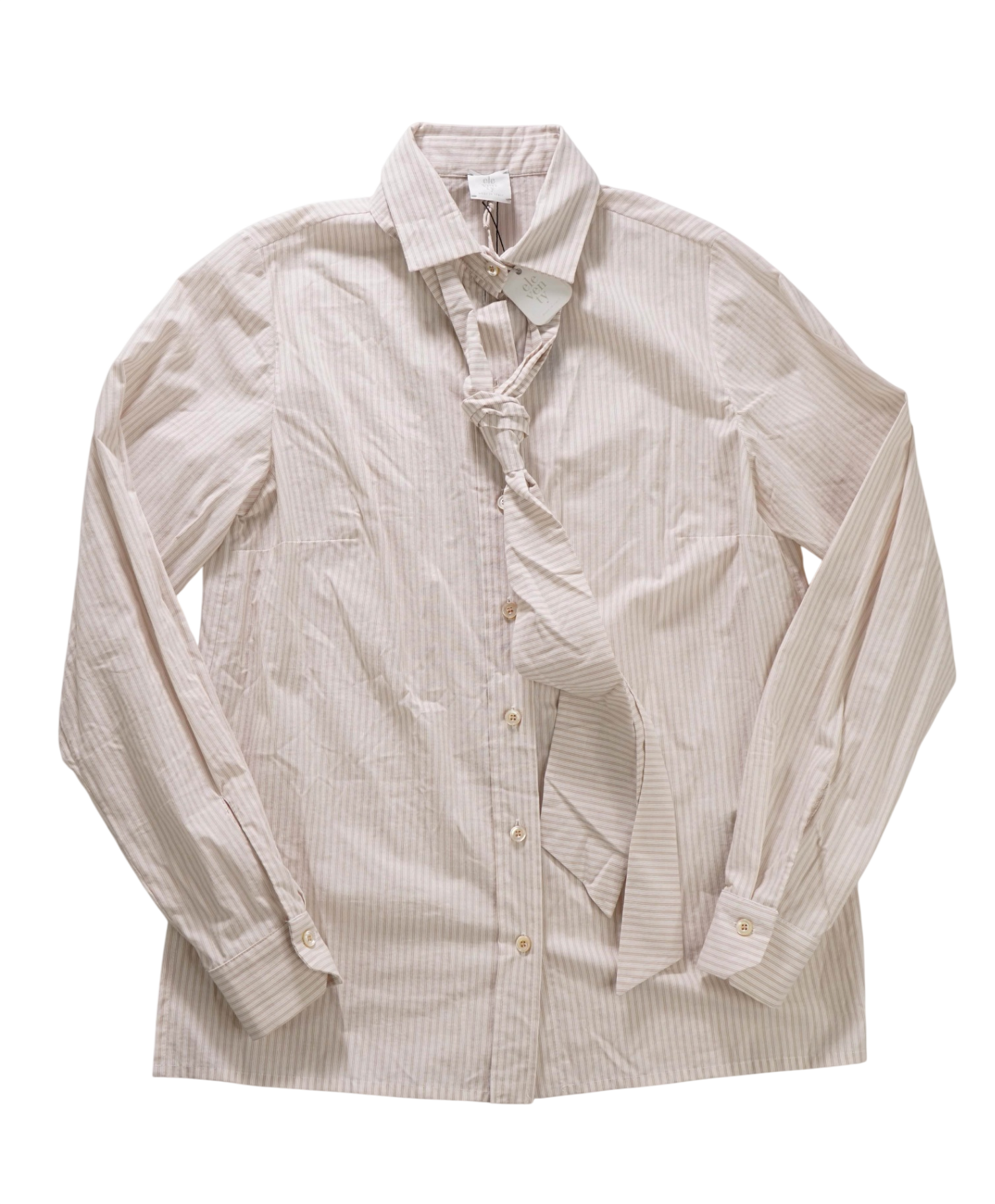 $495 ELEVENTY - Tan Stripe Cotton Shirt with Poplin - 2 US