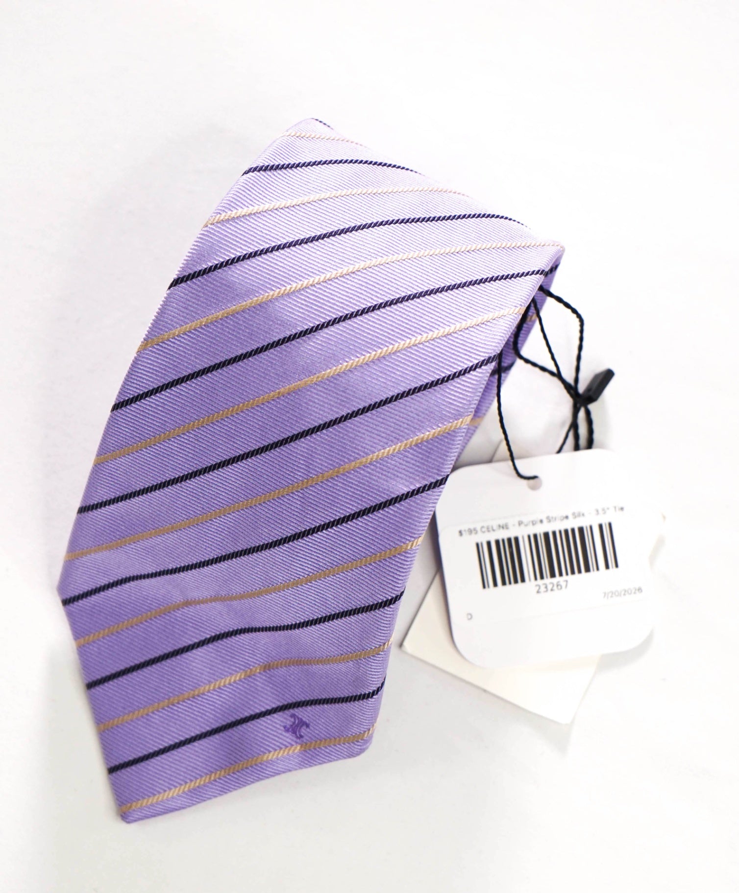 $195 CELINE - Purple Stripe Silk - 3.5" Tie