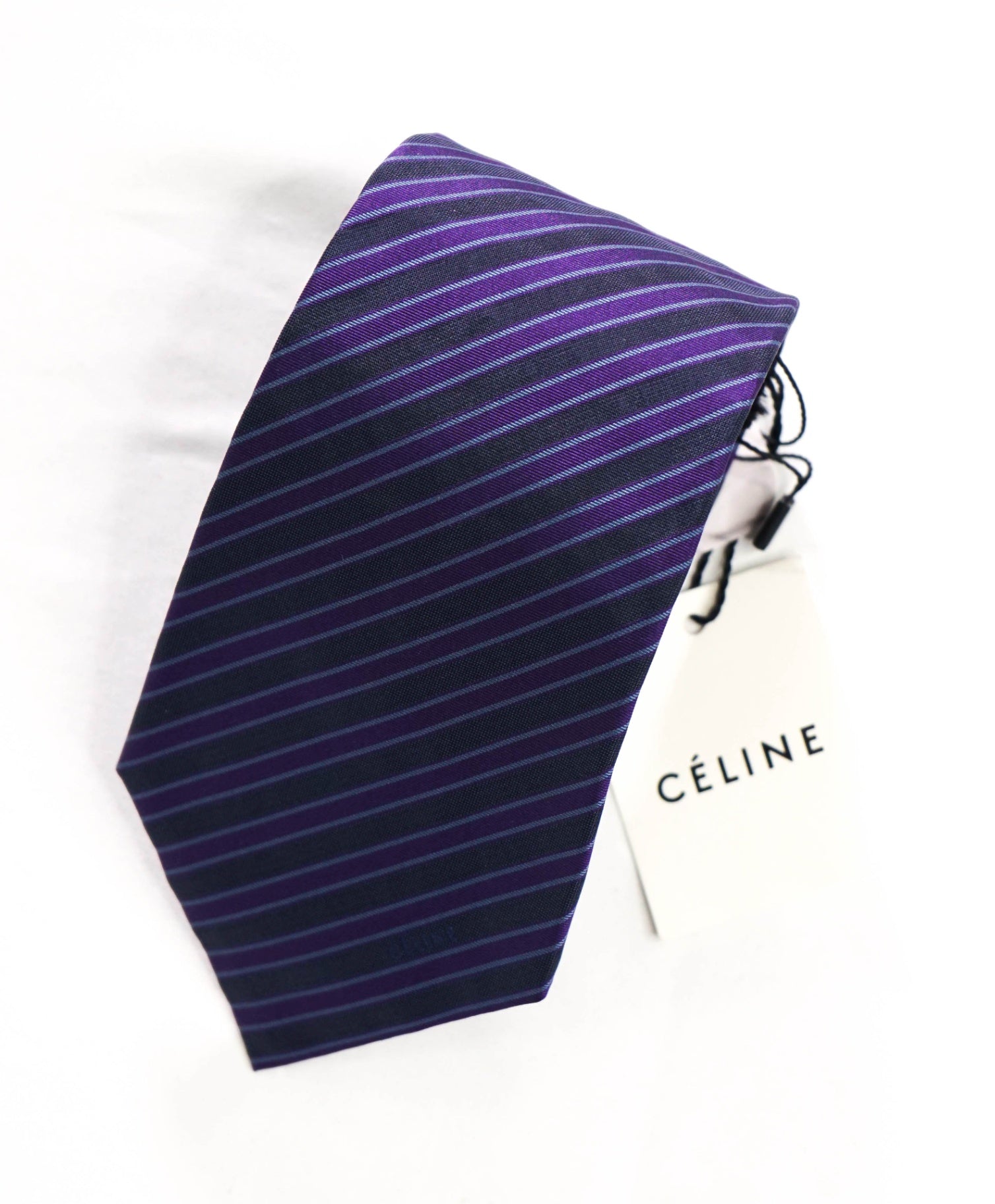 $195 CELINE - Purple/Navy Stripe Silk - 3.5" Tie