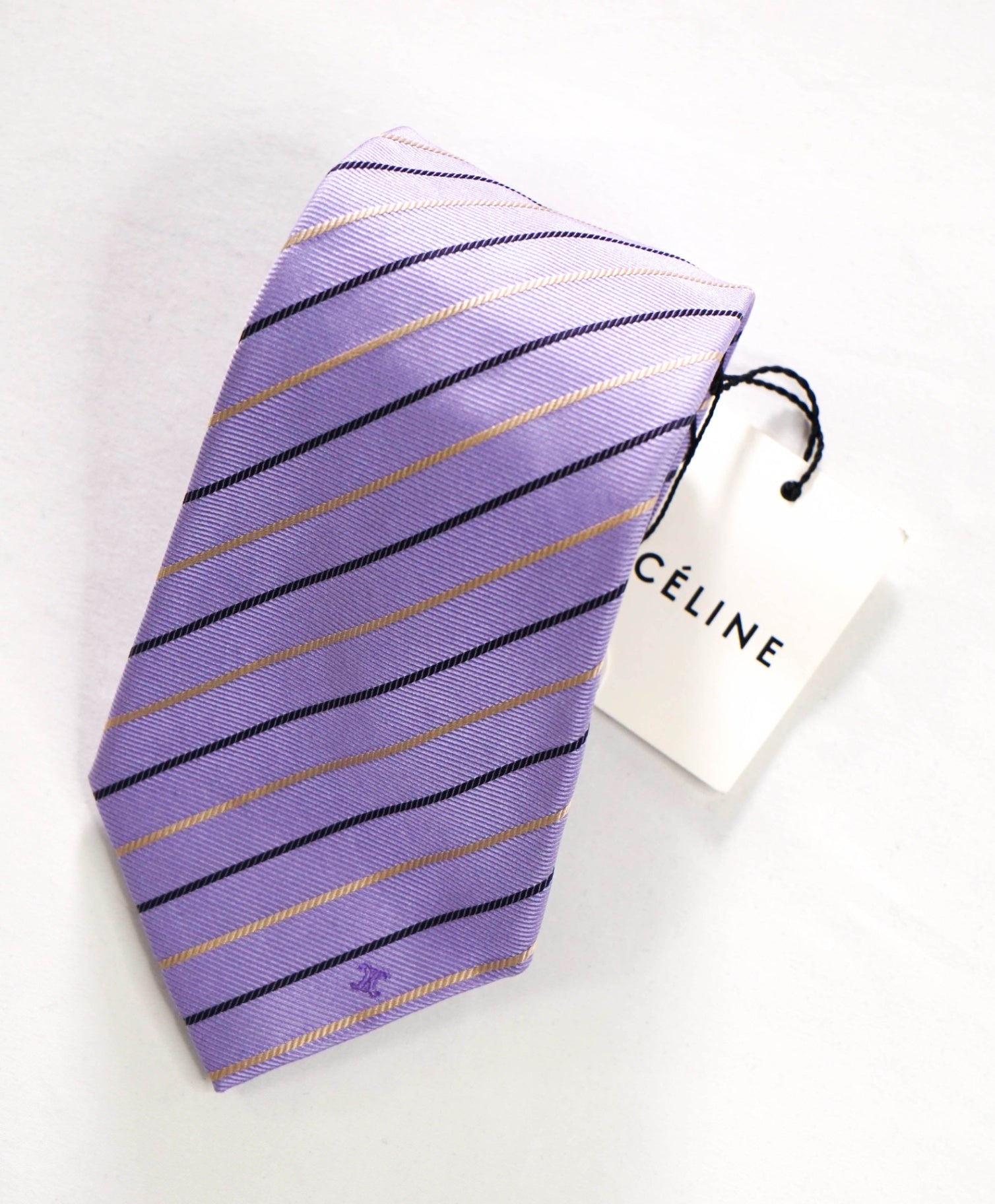 $195 CELINE - Purple Stripe Silk - 3.5" Tie