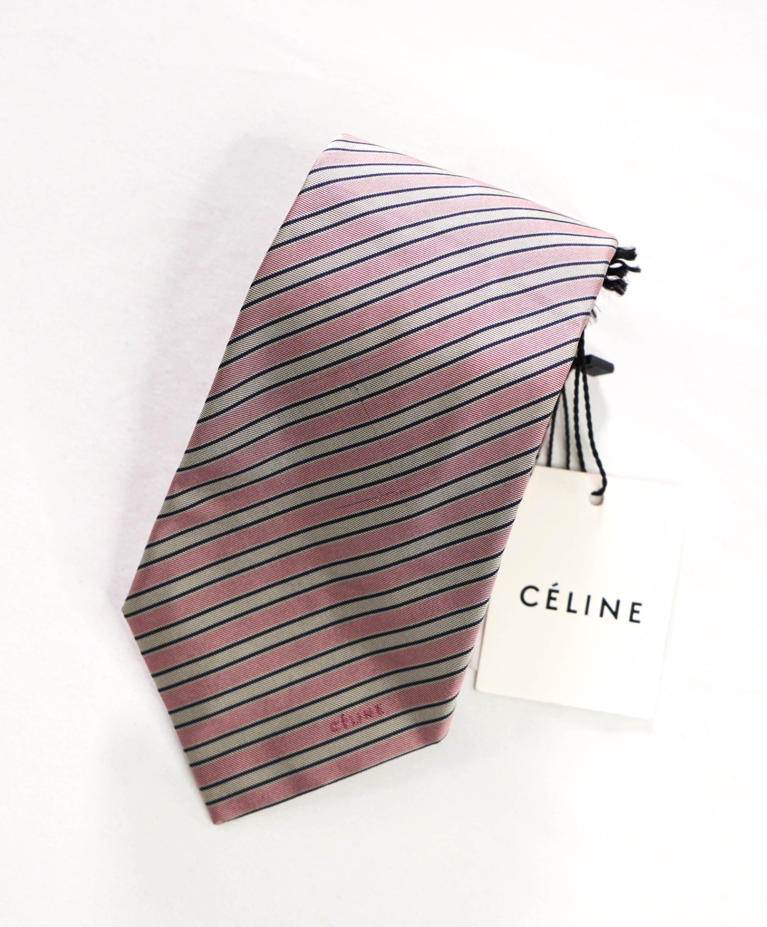 $195 CELINE - Pink Stripe Silk - 3.5" Tie