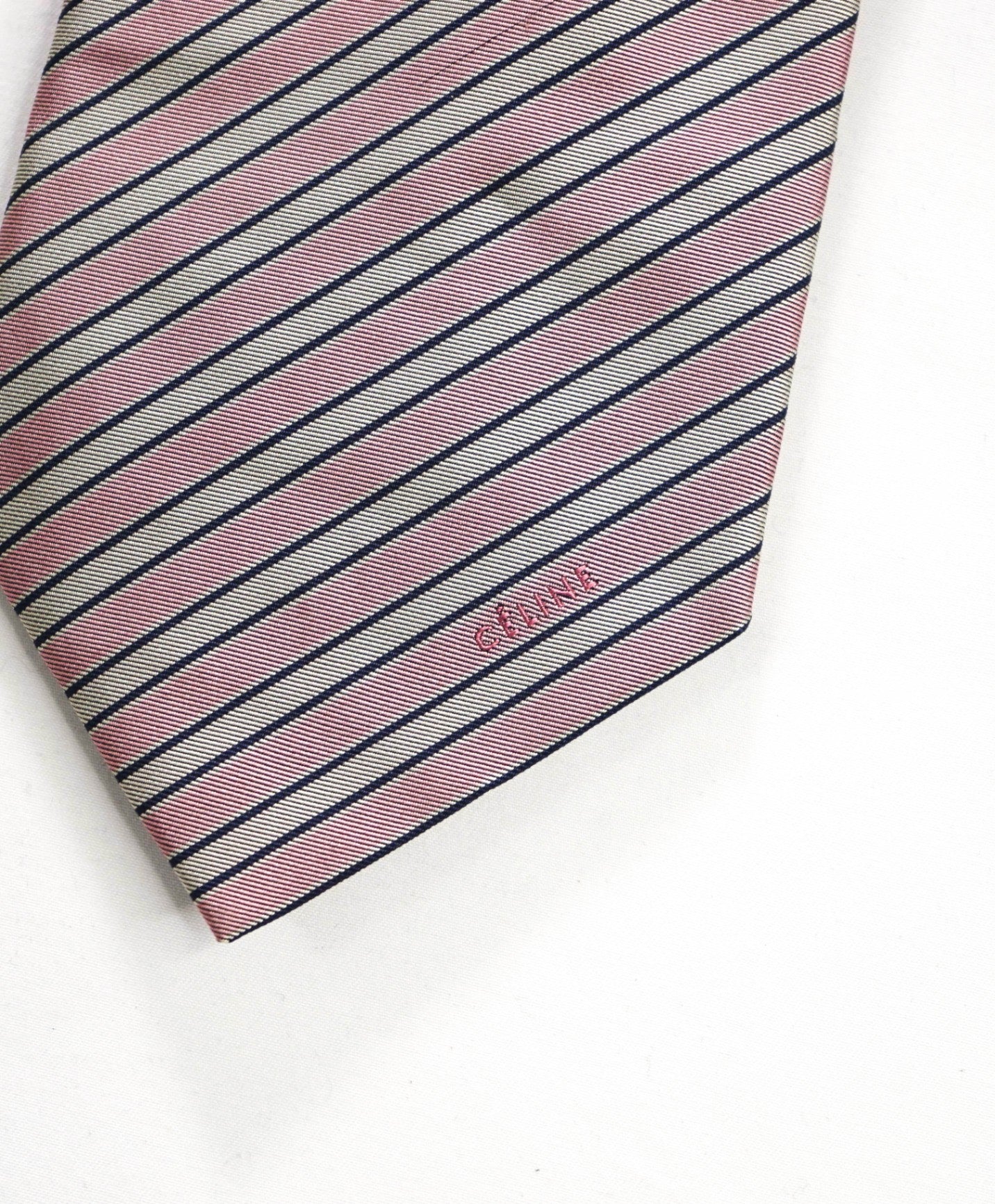 $195 CELINE - Pink Stripe Silk - 3.5" Tie