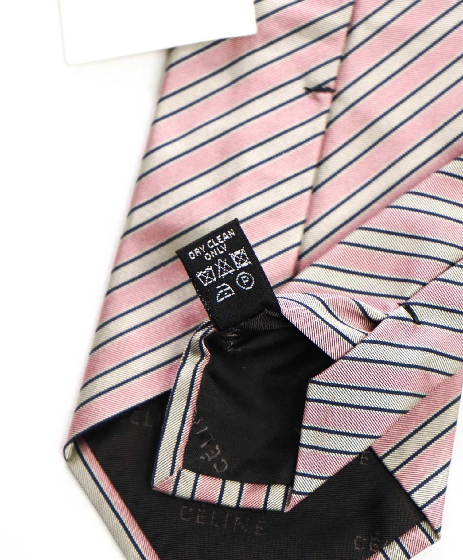 $195 CELINE - Pink Stripe Silk - 3.5" Tie