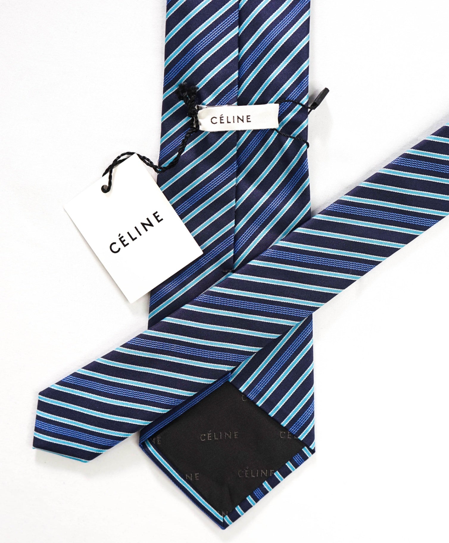 $195 CELINE - Blue Stripe Silk - 3.5" Tie